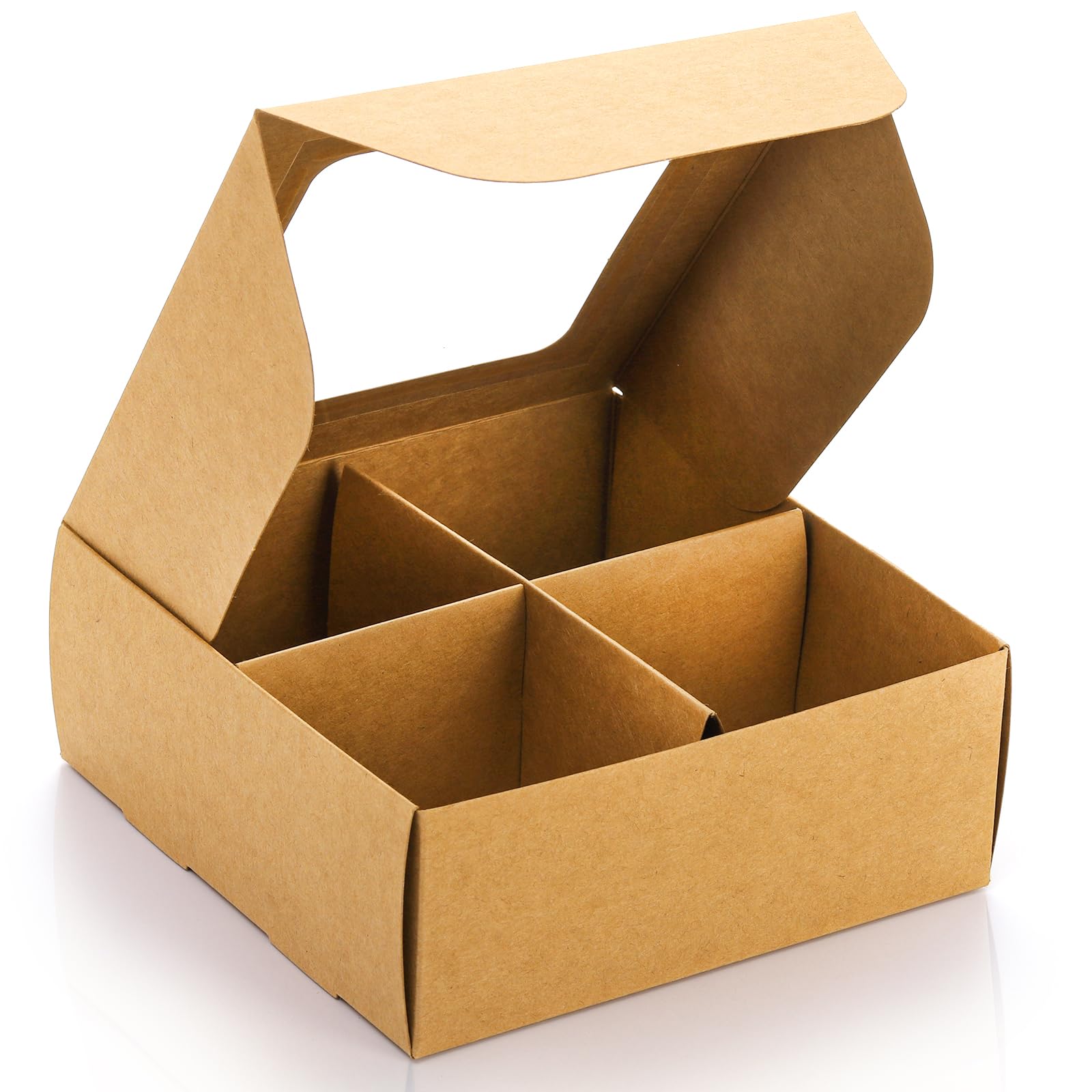 Eorbow Confezione da 40 scatole da forno marroni con finestra e divisori, mini scatole da pasticceria da 15 x 15 cm con 4 scomparti, scatole regalo in carta kraft con inserti, contenitori per