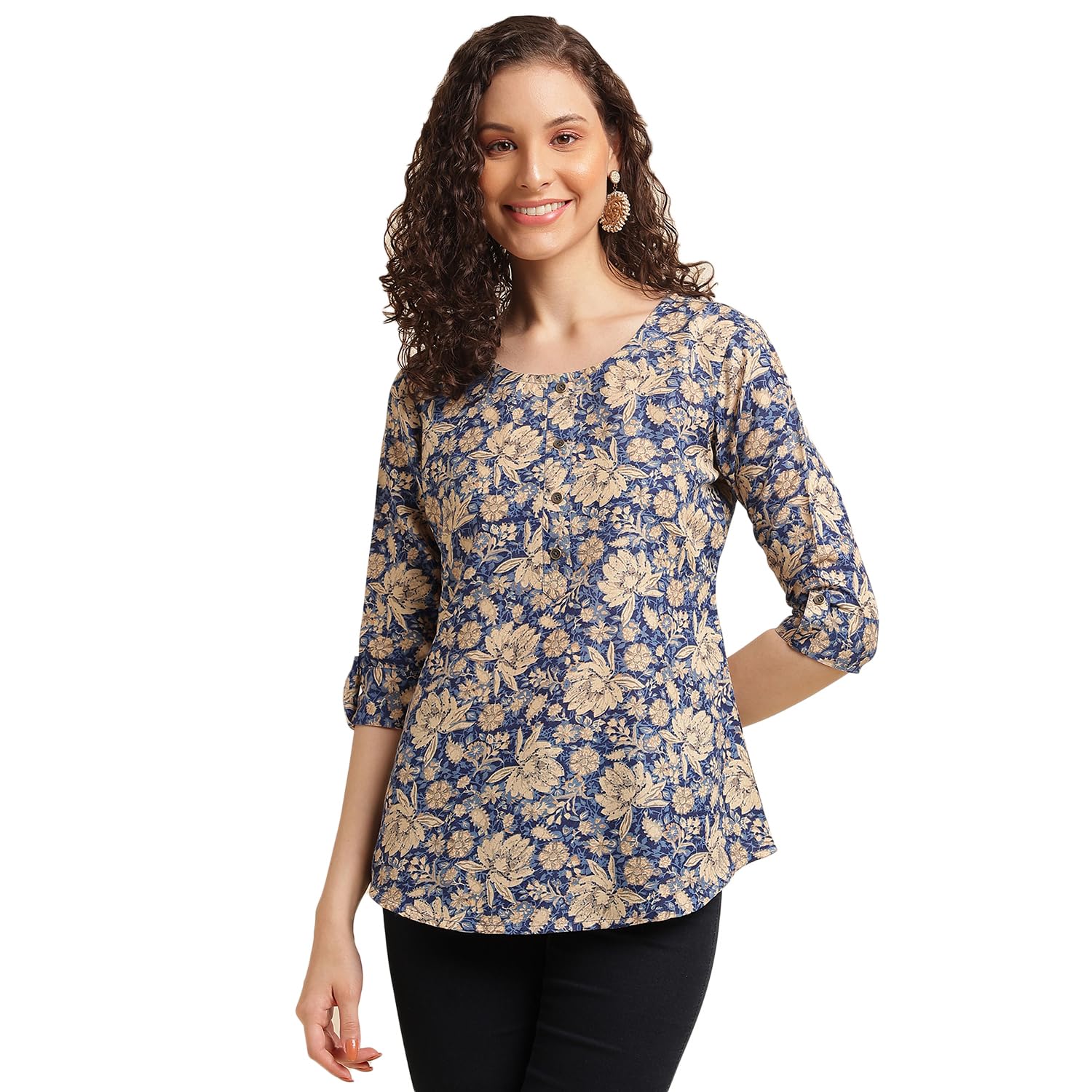 NAINVISH Tops for Women Printed Regular Fit Shirt Top for Women|Tops for Women Stylish Latest|Office Wear Tops for Women|Cotton Blend Tops for Women