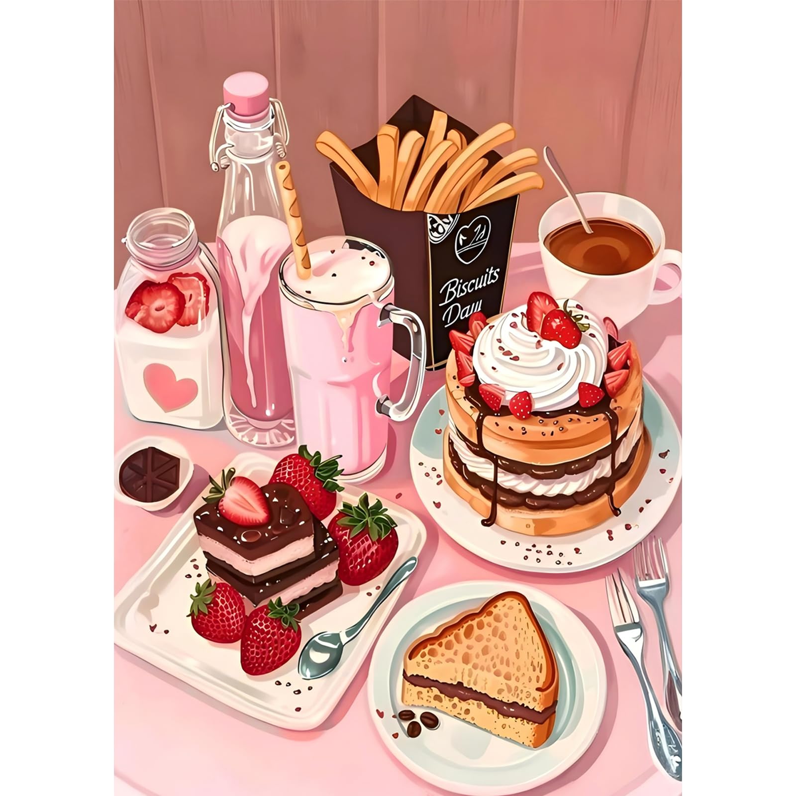 TLIOBLO Breakfast Diamond Painting Adults, 5D DIY Food Diamond Painting Kits for Adults Beginners, Full Drill Round Diamond Art Pictures Craft Set Gifts 30X40cm