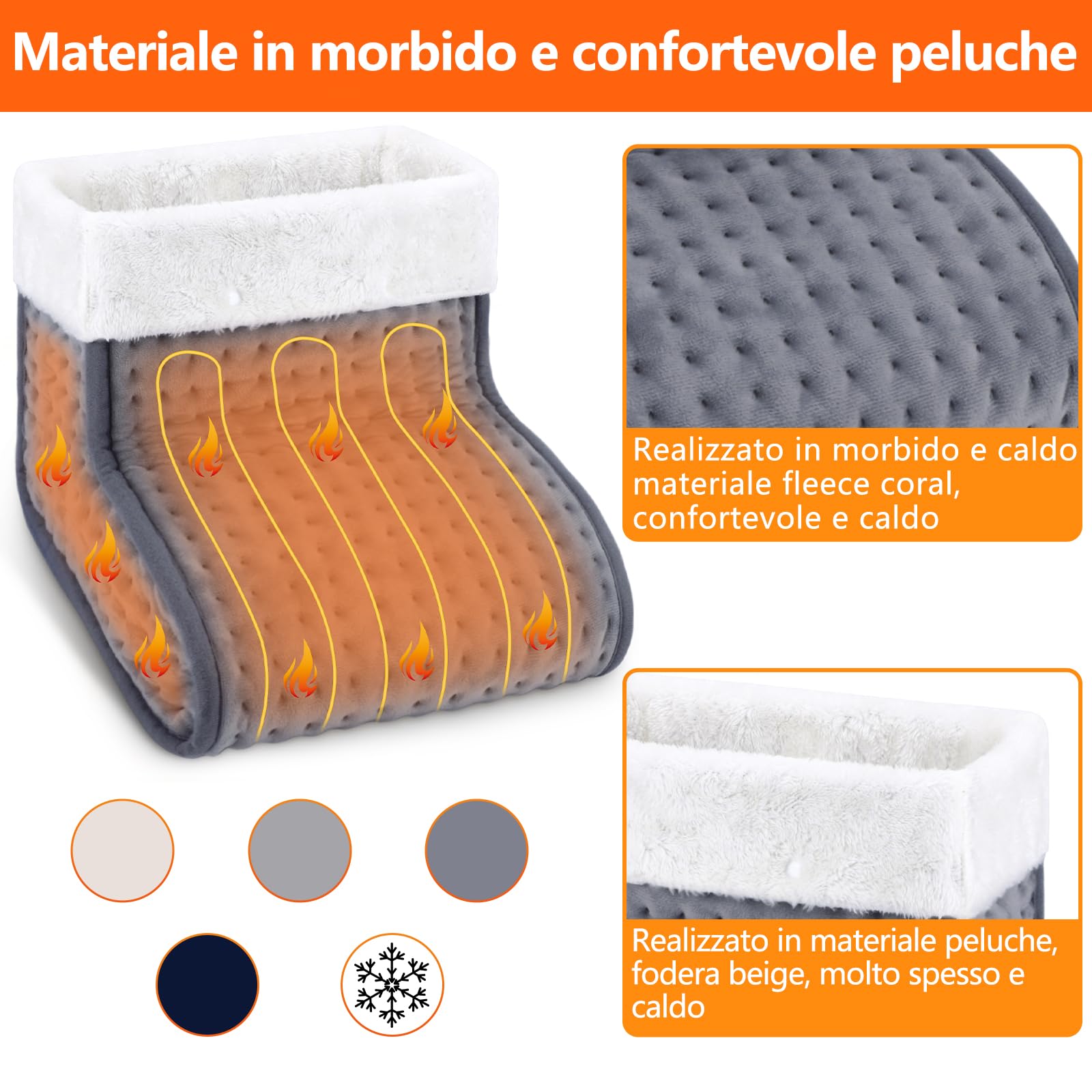 Biutee Scaldapiedi Elettrico, Foderato con Scaldapiedi Lavabili, Riscaldamento Rapido, Temperatura Regolabile da 30-60°C, Spegnimento Automatico,Impostazione Timer Intelligente, Scuro Grigio