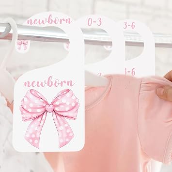 Pink Bow Nursery Closet Dividers - Bow Baby Shower Decorations,Baby Closet Dividers,Clothes Size Markers for Babies,Newborn to 24 (Closet Dividers-1)