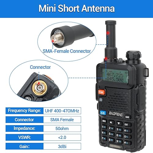 Miniatura 2 de BaoFeng Mini antena corta Walkie Talkie SMA- Hembra UHF 400-470MHz Antena de largo alcance de alta ganancia para Baofeng BF-888S, UV-5R, UV-82,