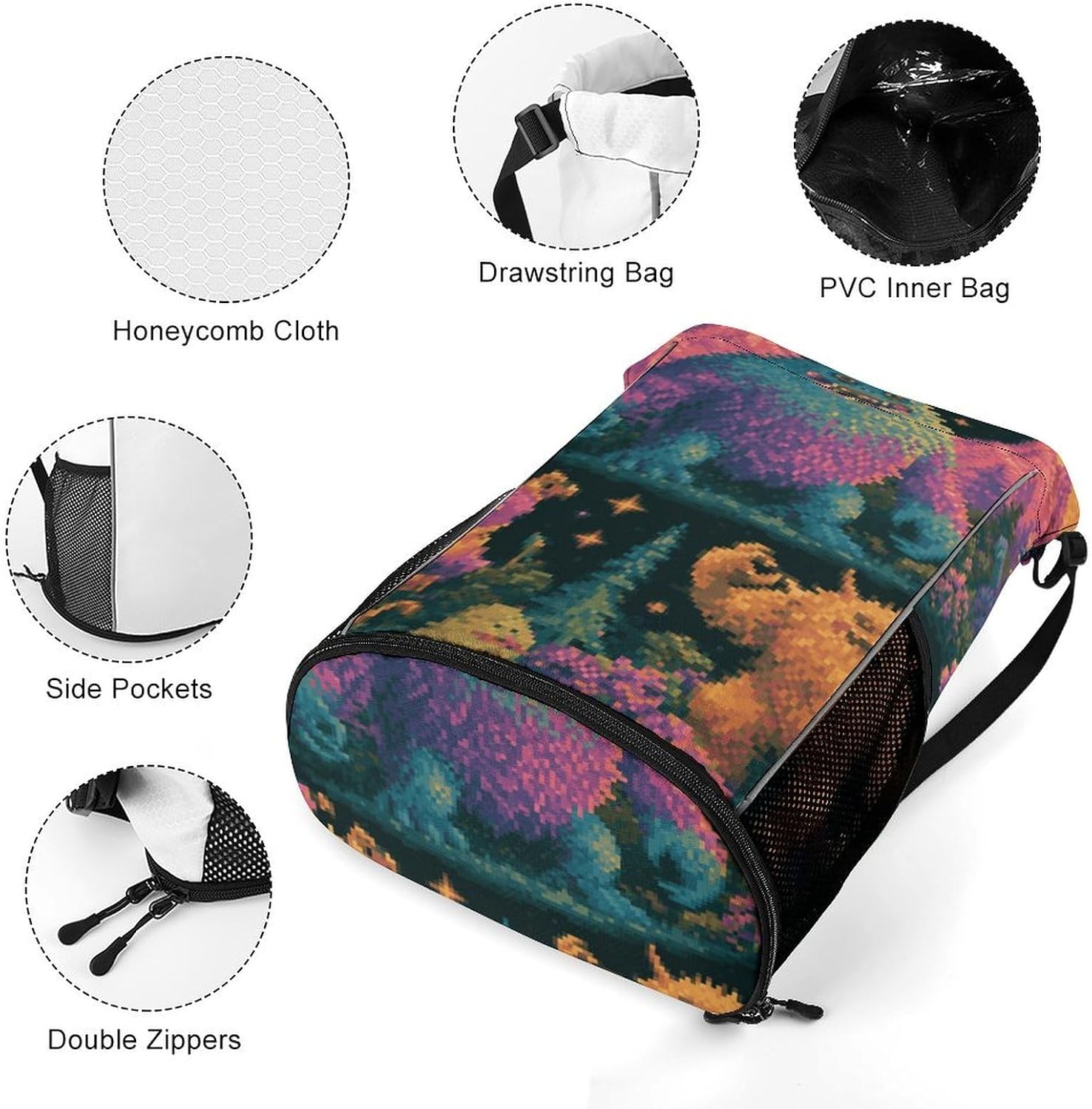 Psychedelic Bird Town Drawstring Bag, Lightweight Shoulder Bag for Gym Travel Outdoor