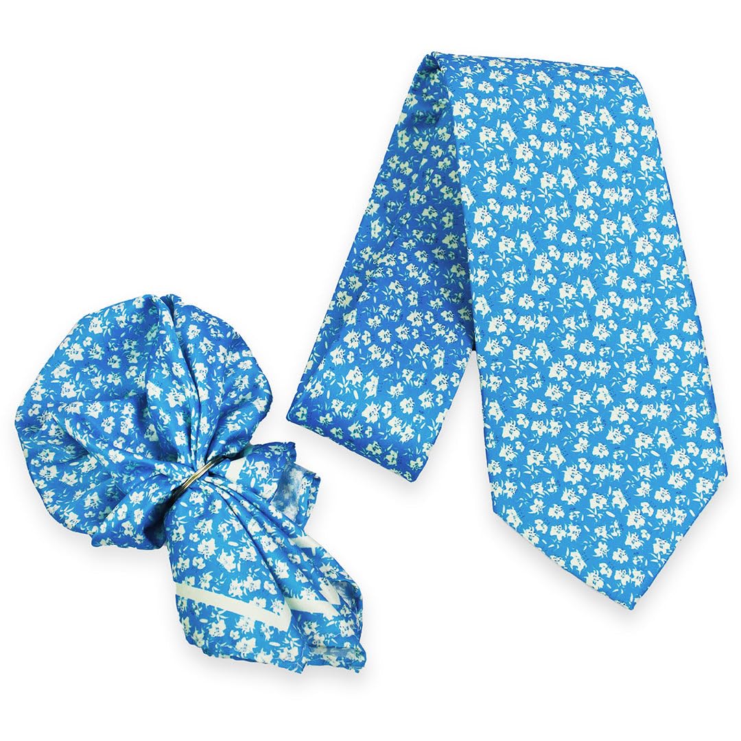 peluche Sky Petals Blue Broad Neck Tie & Pocket Square Set for Men-picture-3