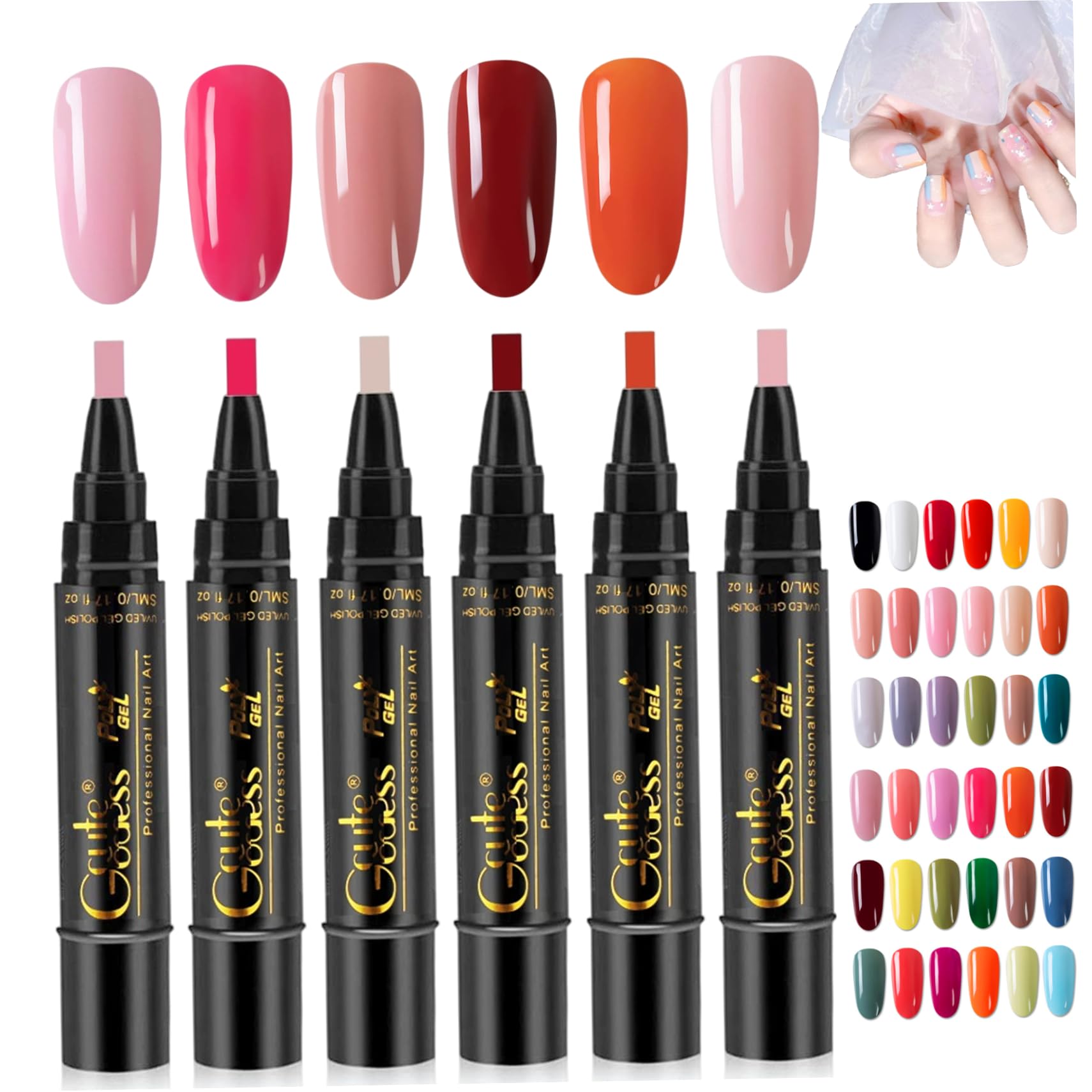 Penne per smalto da 6 pezzi Penne per unghie in gel portatili 3 in 1 ad asciugatura rapida Smalto facile da applicare per manicure domestico e professionale, Decorazione del giardino