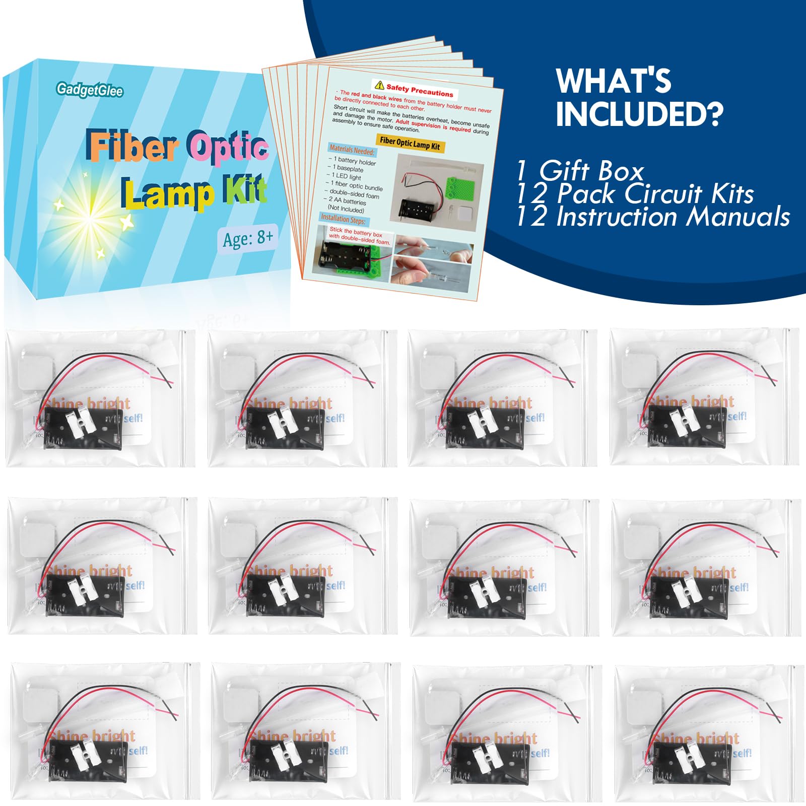 12 Bulk Craft Kits for Kids 8-12, STEM Activities Science Projects for Girls, Fiber Optic Light Experiments, Simple Electric Circuits Classroom Gifts for Class 2nd 3rd 4th Grade Activity - 4