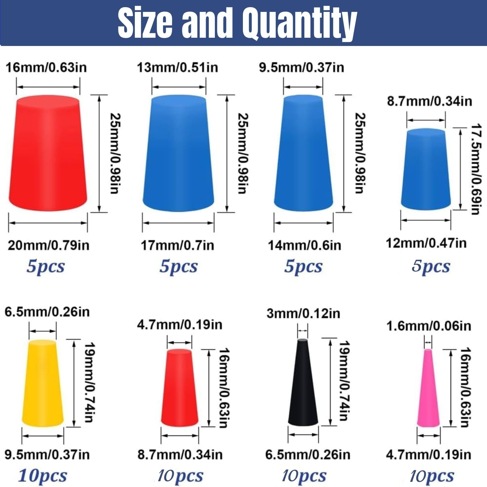 Ensemble 60 Pièces Bouchons En Caoutchouc Silicone Coniques - Bouchons De Fermeture Multi-tailles