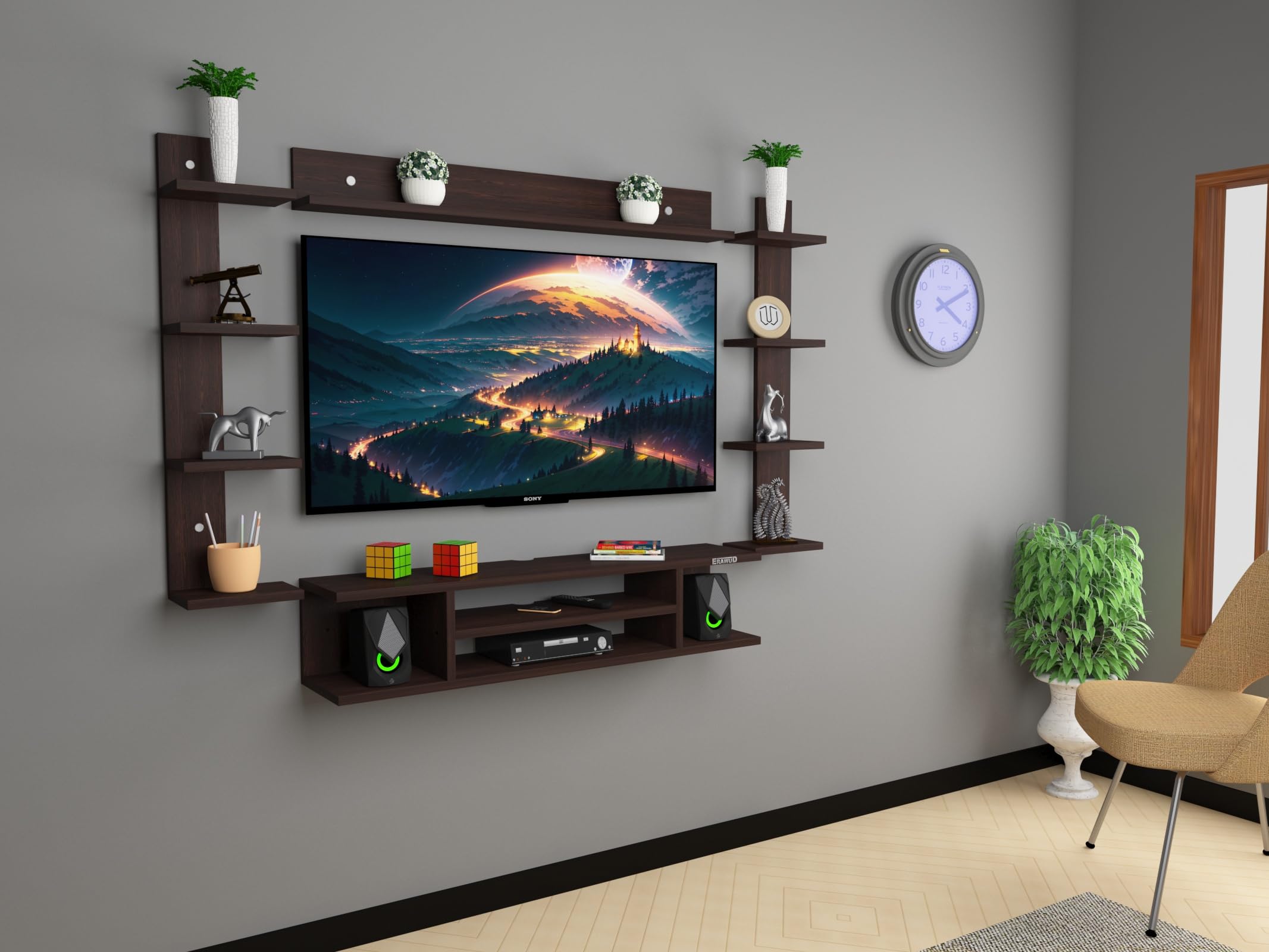 DAVIES Engineered Wood TV Entertainment Unit Set Top Box Stand, Mounted TV Unit - Ideal for Upto Size 43inch (Brown) Color may vary slightly-image-47