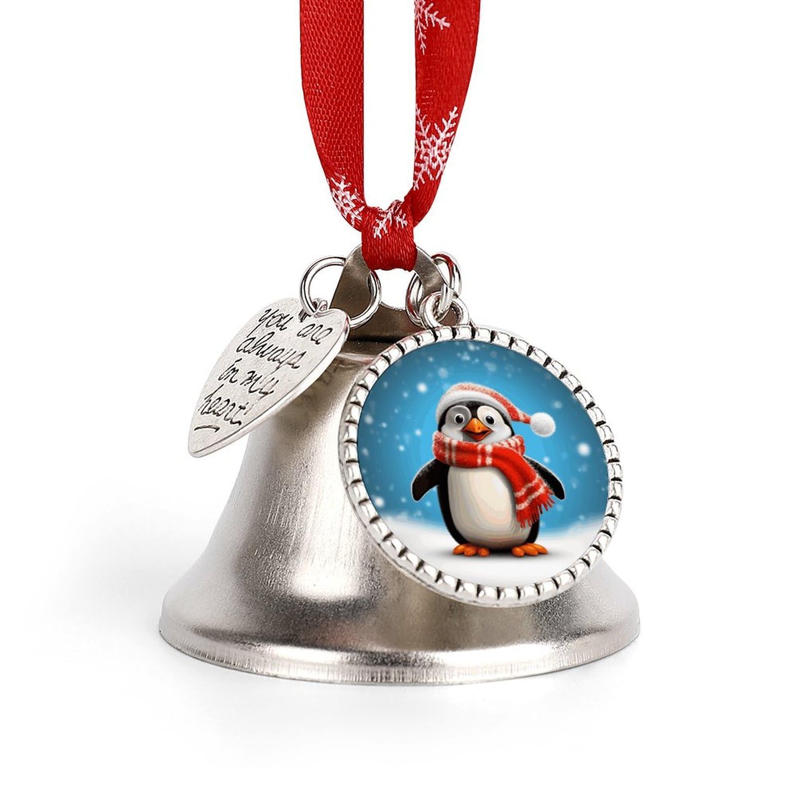 Christmas Funny Penguin Bell Ornament Red Ribbon for Christmas Tree Holiday Decoration Personality Believe Bell Ornaments Sleigh Bells for Winter New Year Party Supplies