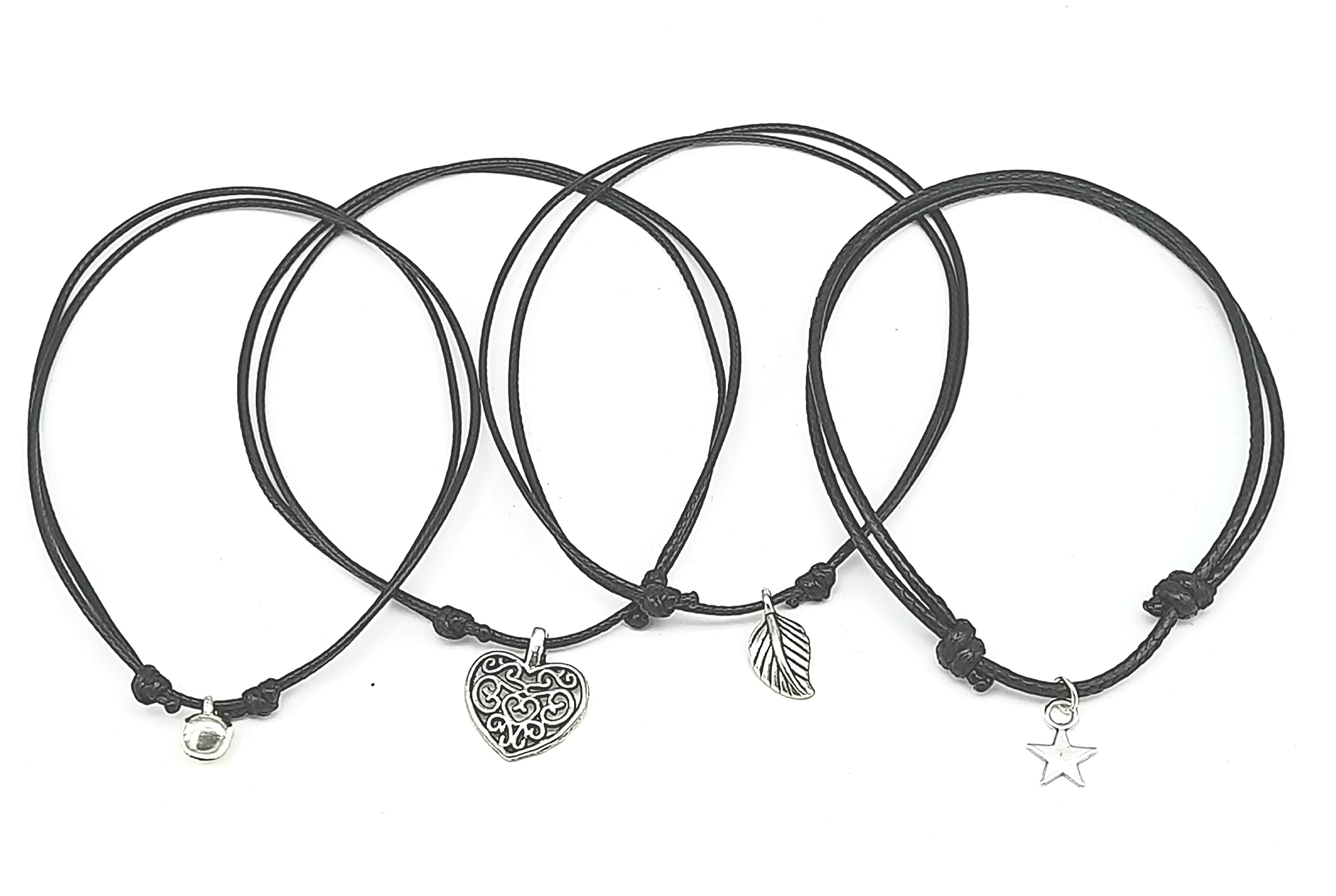 Aks jewelzBlack thread anklet combo_leaf_star_Heart_ghung Pack of 4