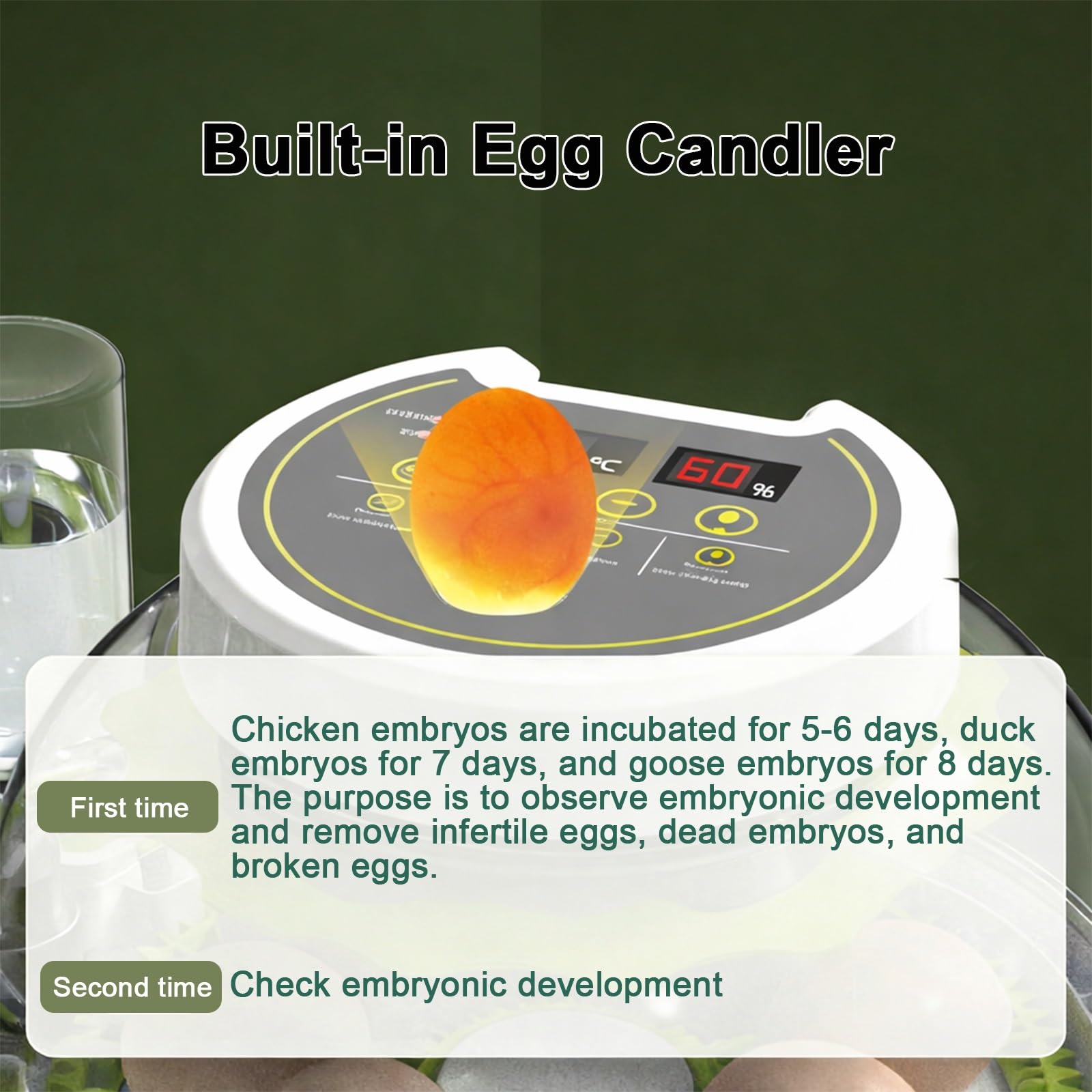 Incubadora de huevos para pollo, pato, ganso, codorniz - Incubadora de giro automático para aves de corral - Sistema eficiente de eclosión de huevos para uso en granja y entusiastas