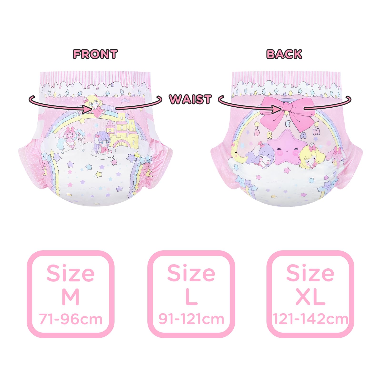 LittleForBig Ultra chłonne 7000 ml regulowane zapięcie na rzep tkaninowa pielucha z tylnym panelem z nadrukiem dla dorosłych 2 sztuki - Fairy Littles in Dreamland (duża 91 cm - 122 cm)