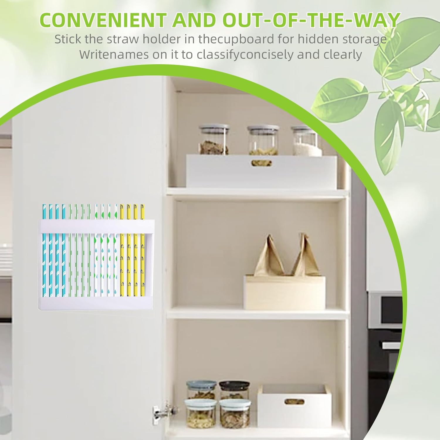 Acrylic Straw Holder with Double Sided Adhesive Tape,Reusable Tumbler Straw Organizer Storage Container for Counter Cabinet Cupboard Kitchen (White) - Image 6