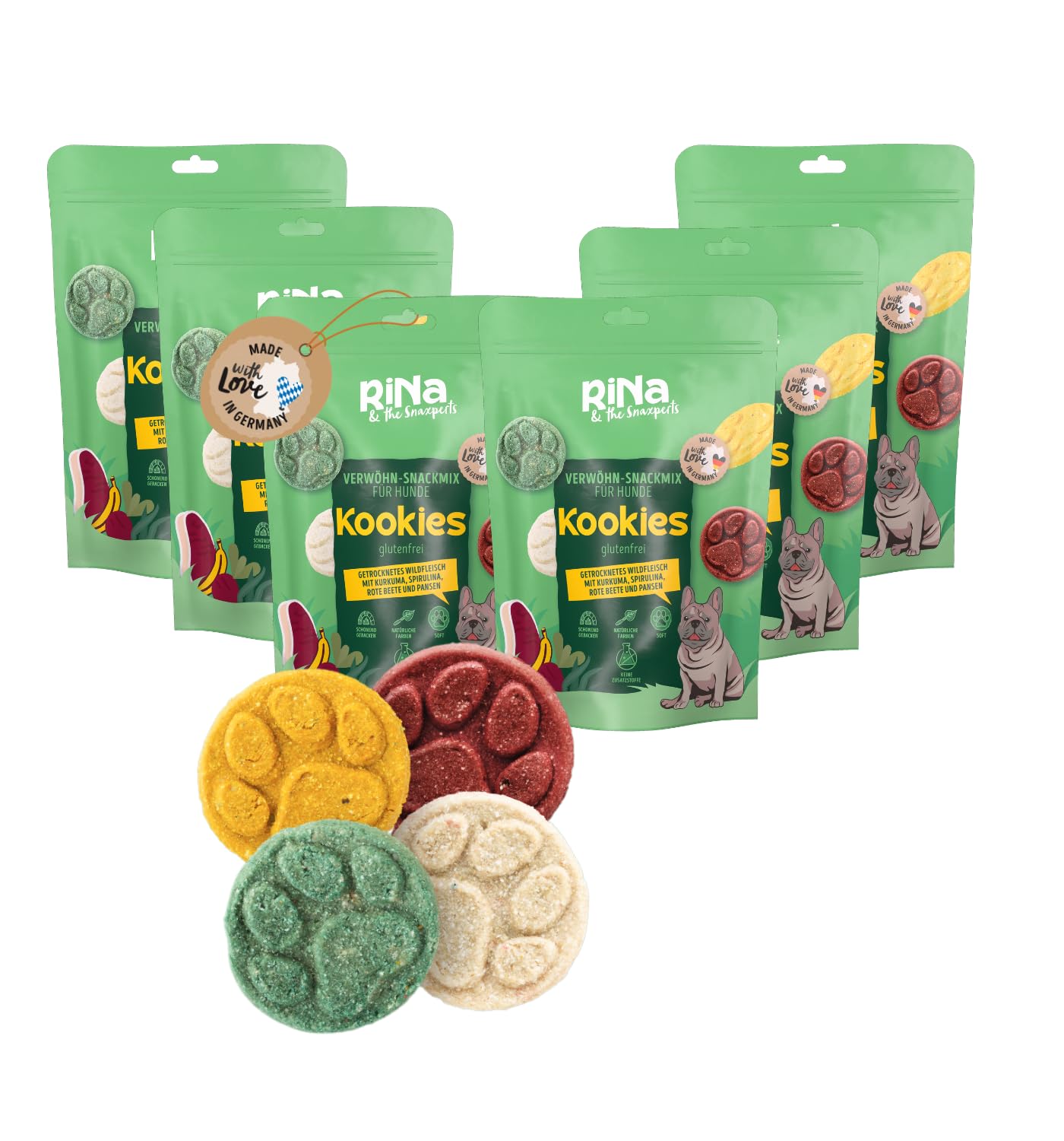 RiNa's KOOKIES - Set di 6 dolcetti per cani naturali e senza cereali con carne di selvaggina, krill e olio di cocco, snack morbido per cani, senza additivi, snack da allenamento e ricompensa