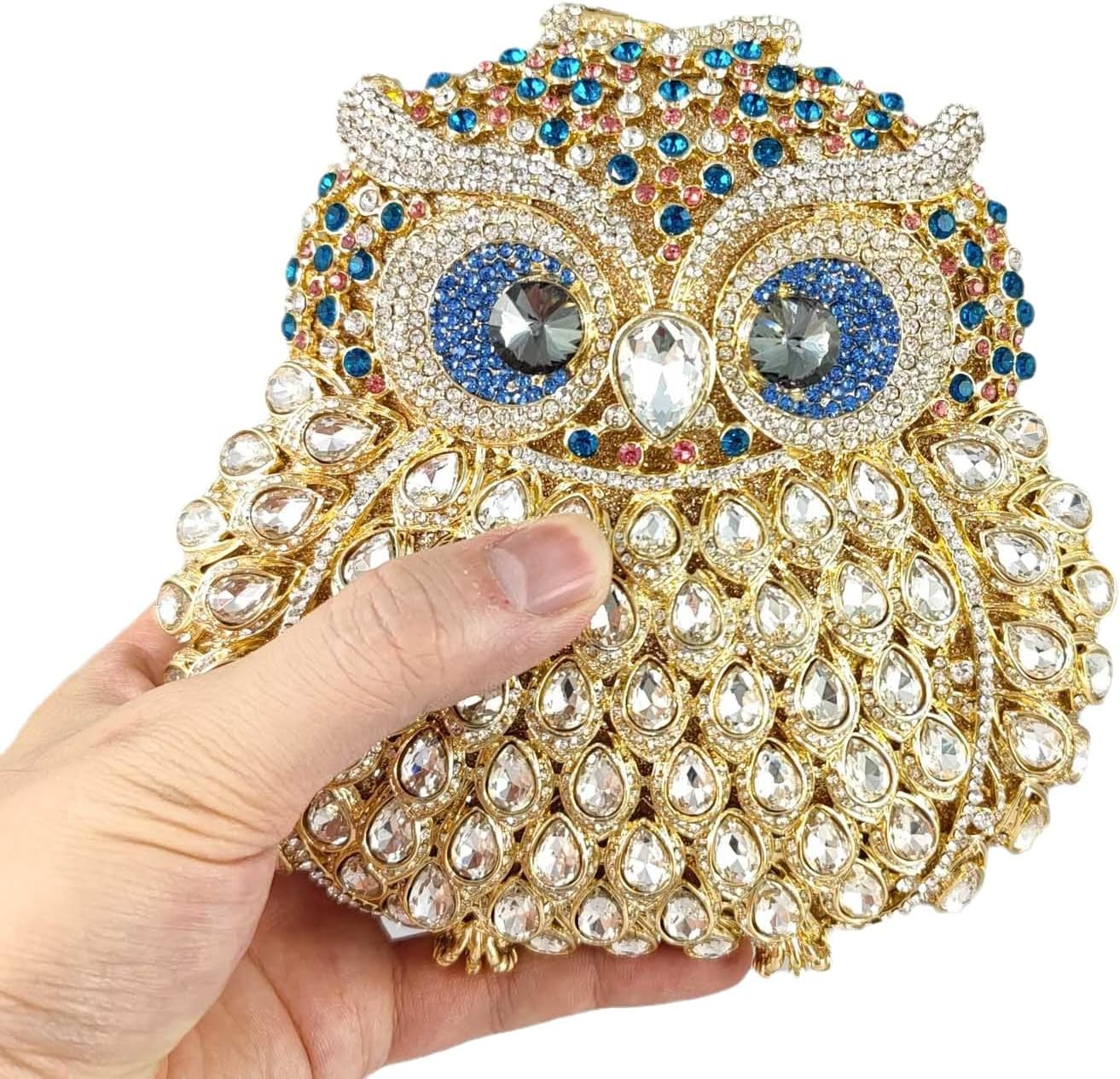 Boutique De FGG Mini Owl Party Crystal Clutch Purses for Women Dressy,Animal Evening Handbags,Prom Rhinestone Clutch Bag