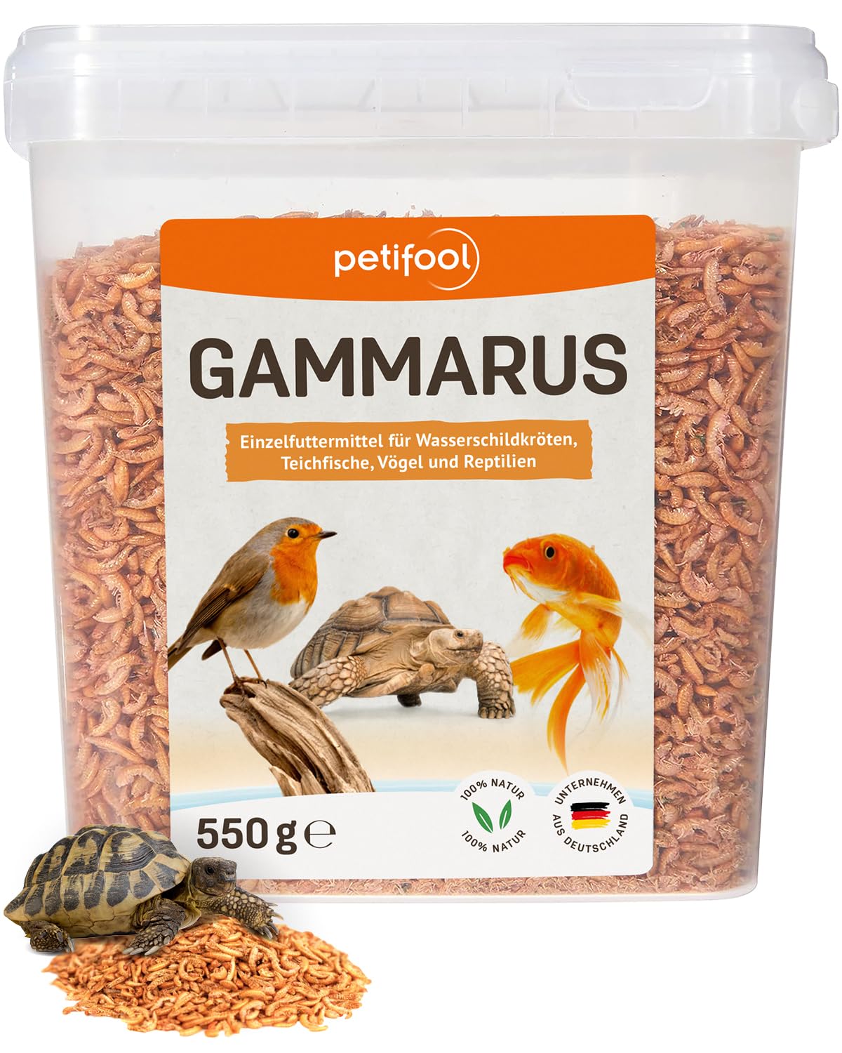 petifool Gammarus 550 g – Cangrejos Secos – Sano Aperitivo para Tortugas, Peces, Aves, Reptiles y roedores – alimento Natural
