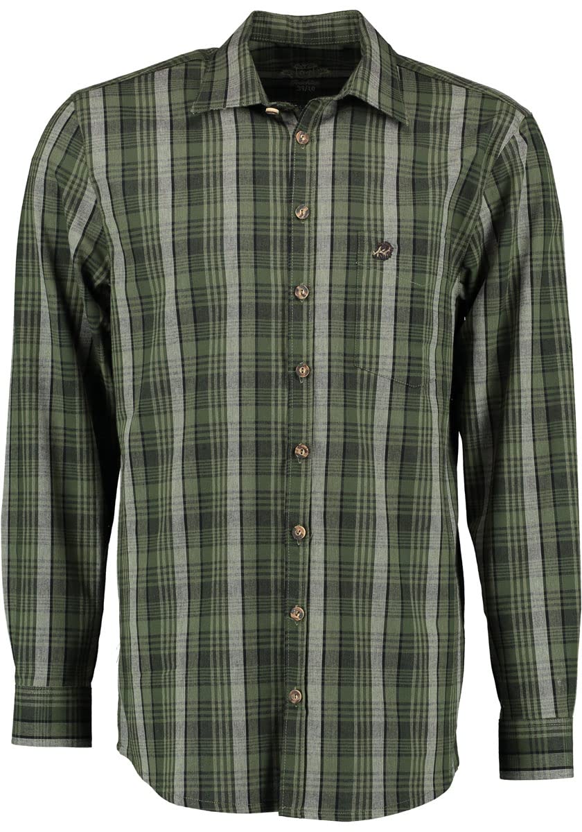 OS Trachten Camisa de caza, para exteriores, verde oliva, ciervo, a cuadros, corte regular verde oliva/verde. 44 ES/44 ES
