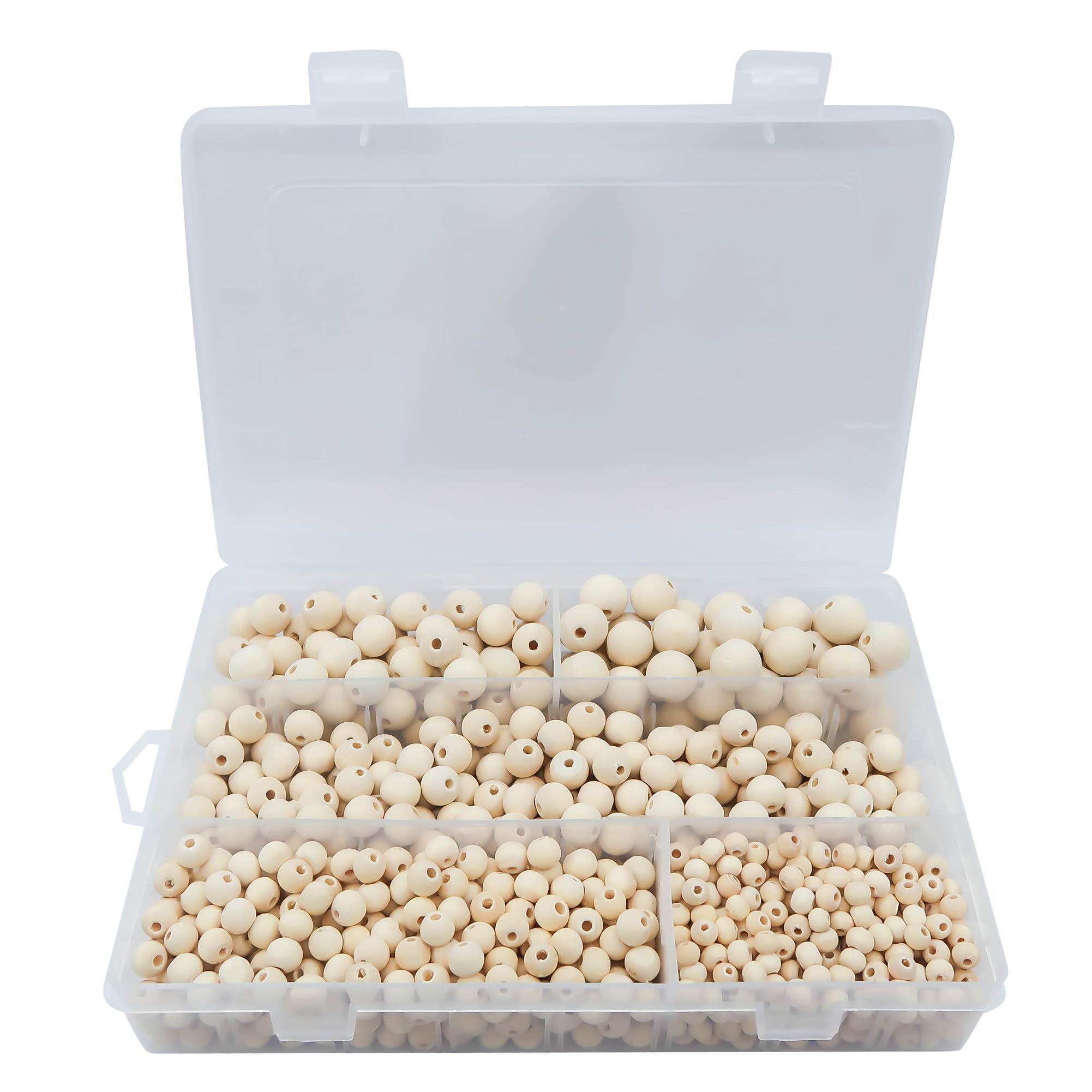 TOAOB 1050 Pieces Wooden Beads with Box 6 to 14 mm Natural Wooden Beads for Crafting Making DIY Bracelets Necklaces