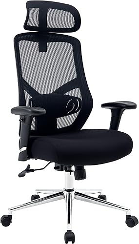 SNUGWAY Silla ergonómica de respaldo alto con reposabrazos y reposacabezas ajustables para oficina, 250 libras, color negro