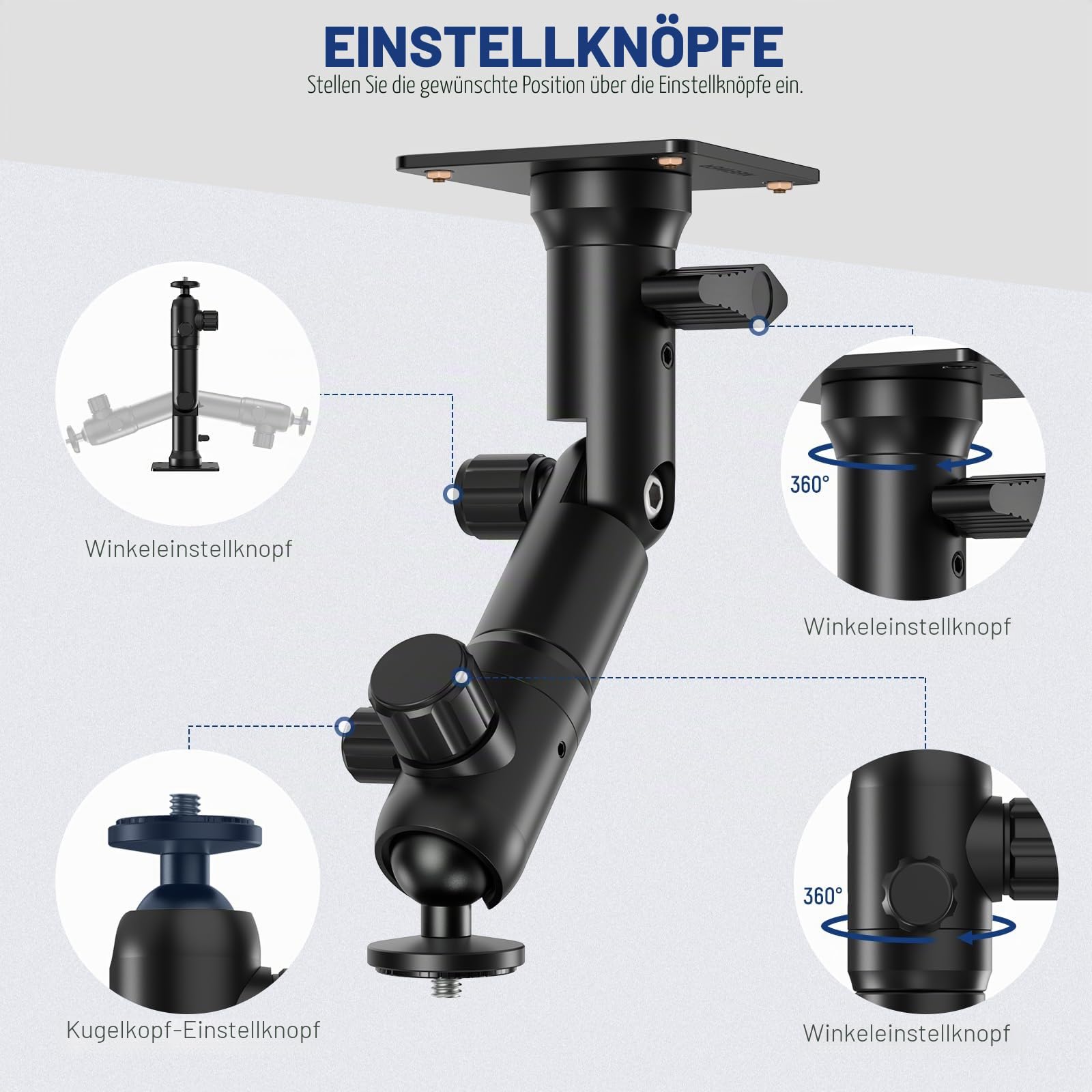 NEEWER ST-WM3 Wand-Deckenhalterung mit Dual-360°-Schwenkfuß, 1/4-Zoll-Kugelkopf, 10 Schrauben, Fotostudio-Kamera-Wandhalterung für Ringvideo-Licht, Stroboskoplicht, Blitz, Speedlite, max. Belastung 2