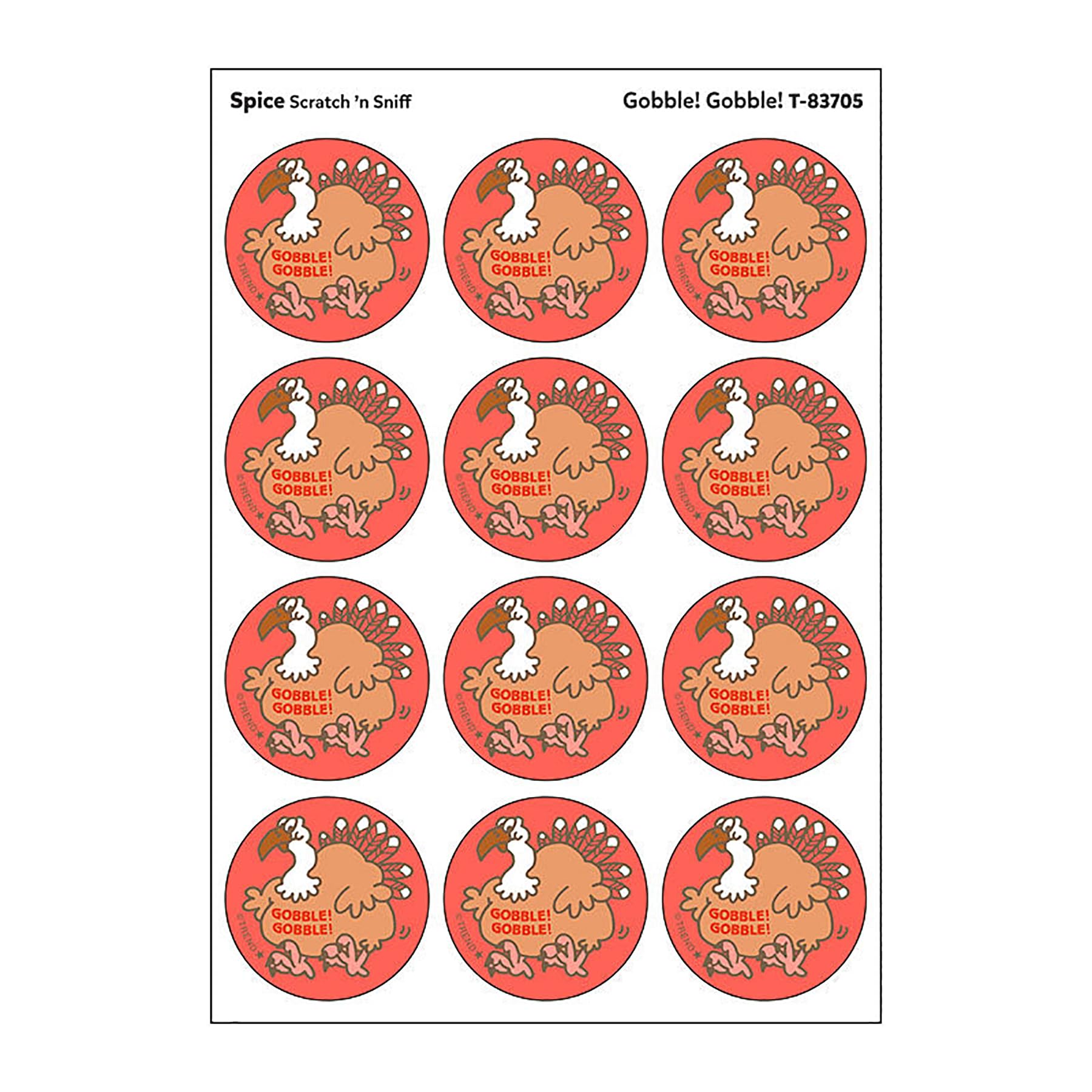 Trend Enterprises Gobble! Gobble!/Spice Scent Retro Scratch 'n Sniff Stinky Stickers by 24 Seals/Pack - Authentic 1980s Designs!