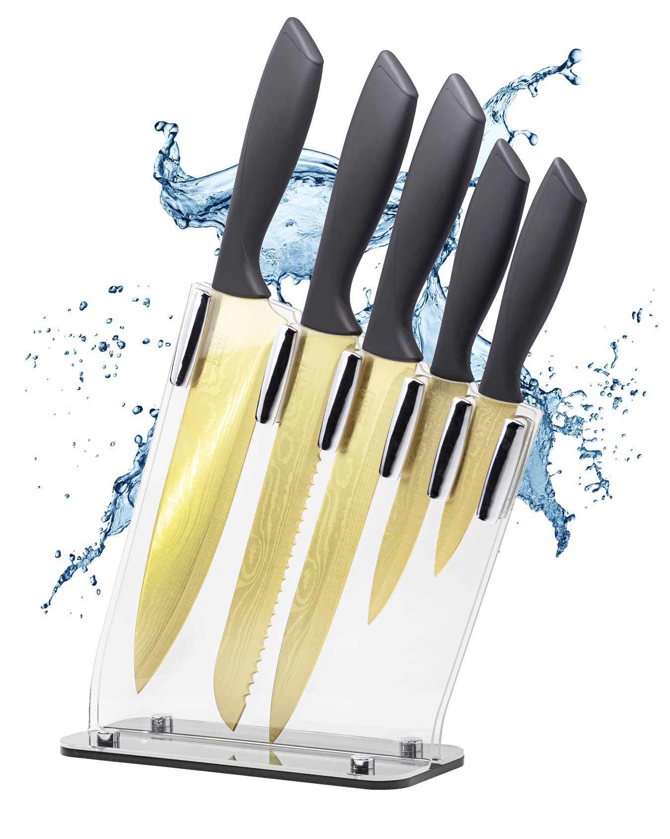 Buy Gold Damask Kitchen Knife Set With Block 5 Knives 9cm/3.5” Paring