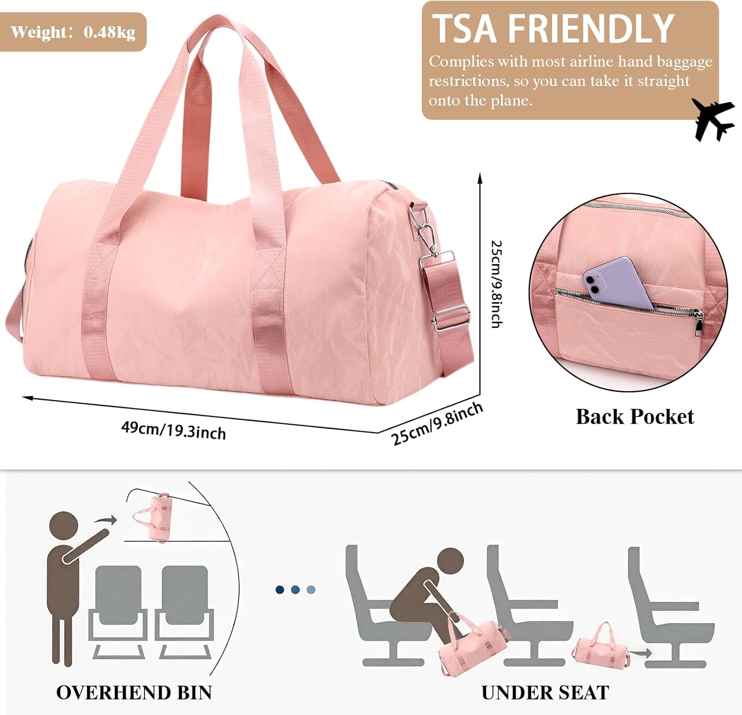 Sports Gym Bag with Shoes Compartment, Travel Duffle Bag for Women Men Carry On Weekender Bag with Dry Wet Separated Pocket Overnight Tote Personal Item Bag for Travel Yoga Dance - Image 4