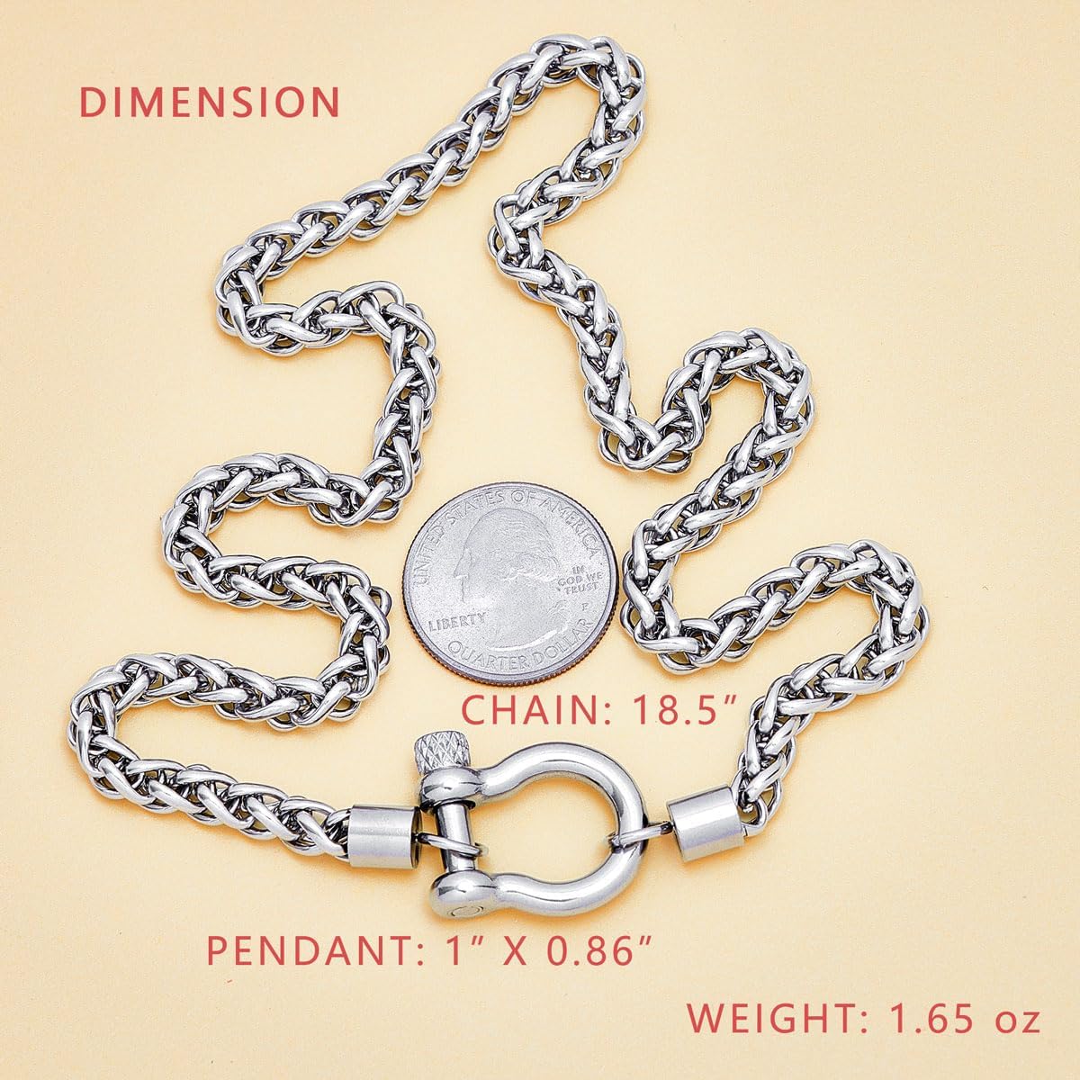 Wolentty Heavy Screw Anchor Shackle Wheat Necklace 18.5" Foxtail Chain Gift for Women - Image 4