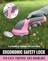 Vista 5 de WORKPRO - Cizalla manual 2 en 1 para césped, setos y arbustos, inalámbrica, de 7.2 V, cizalla eléctrica con batería de litio recargable, incluye Rosa