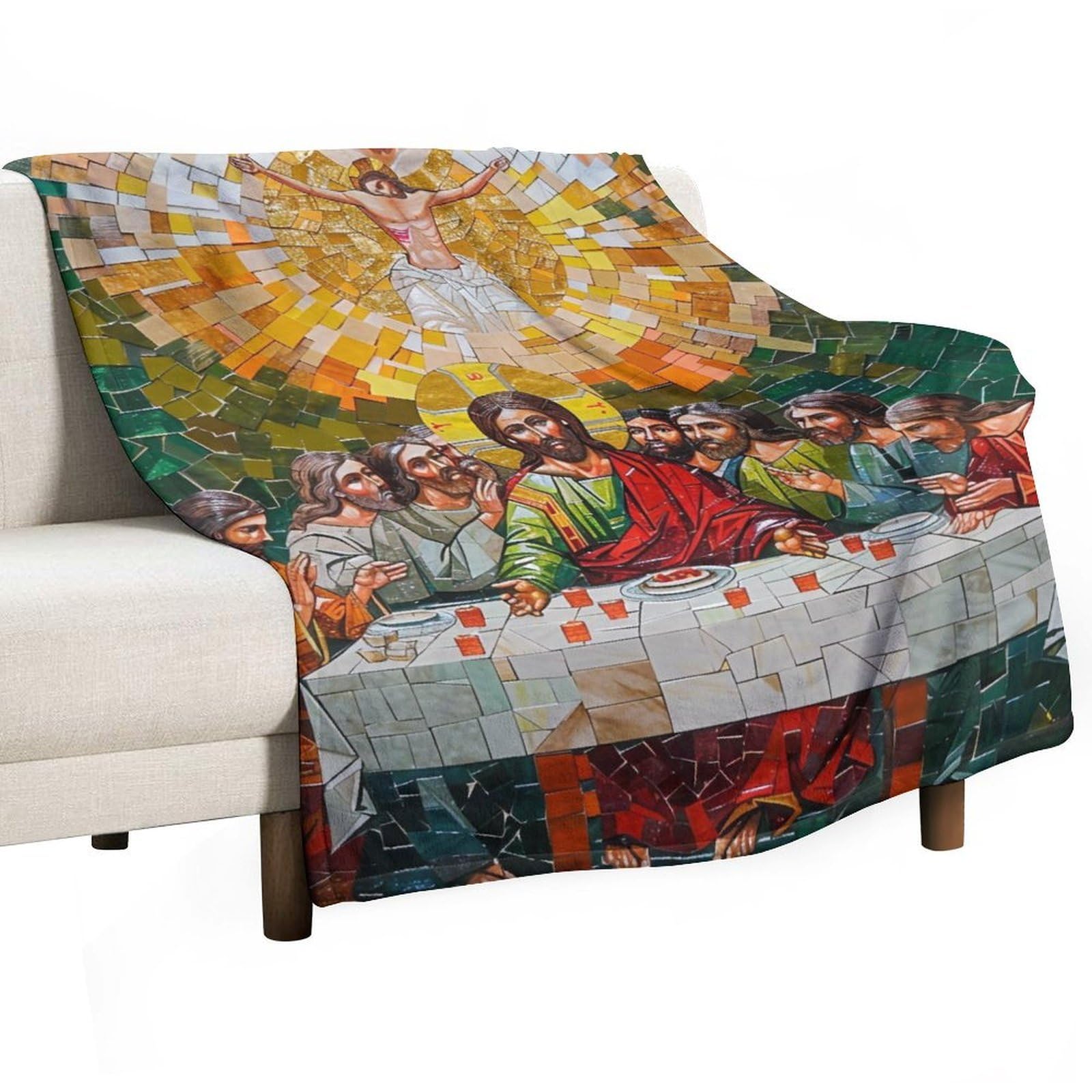 YHGSREUOH Mosaic The Last Supper 03 Flannel Blankets Fleece Soft Throw Lightweight Plush Gifts for Couch, Bed, Cozy Sofa Plush, Chair, Lovers 138x175cm(55x70in)