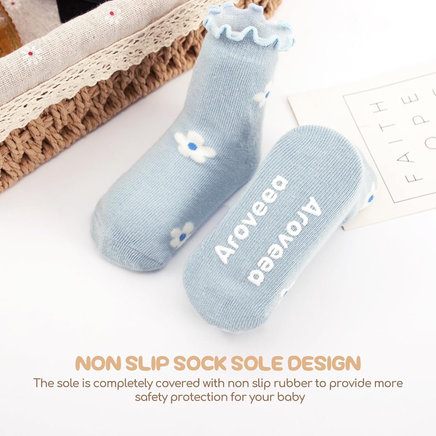 Non Slip Grip Ankle Baby Socks 12 Pack for Toddler Boys and Girls Kids,Infant Cute Cotton Baby Socks - Image 4