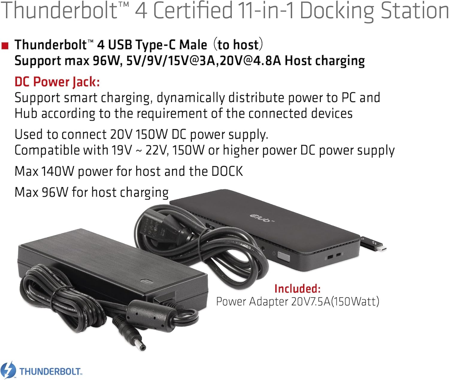 Club 3D Thunderbolt 4 Certified 11-in-1 Docking Station, W128562930 (11-in-1 Docking Station)