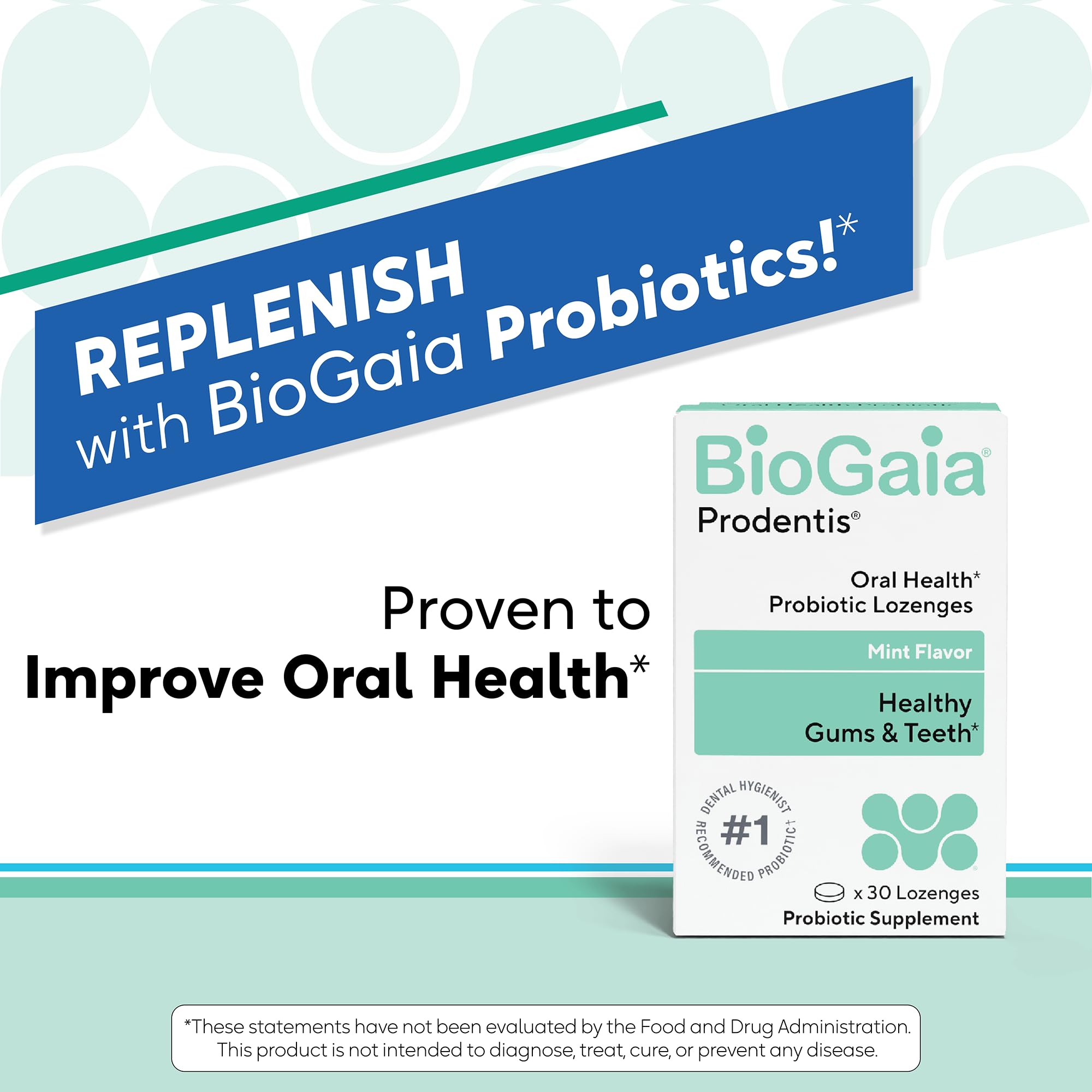 BioGaia Prodentis | Pastillas probióticas dentales | Promueve encías y dientes saludables | Defiende contra problemas dentales | Repone el microbioma oral | Mejora la salud bucal | Sabor a menta |