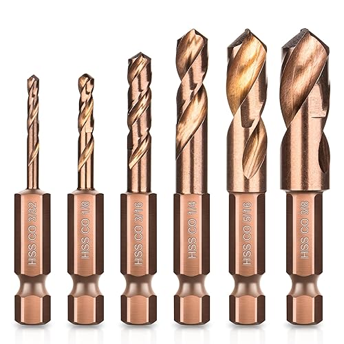 Brocas de cobalto M35, 6 brocas cortas para metal, vástago hexagonal de 14 pulgadas con estuche de almacenamiento, tamaños