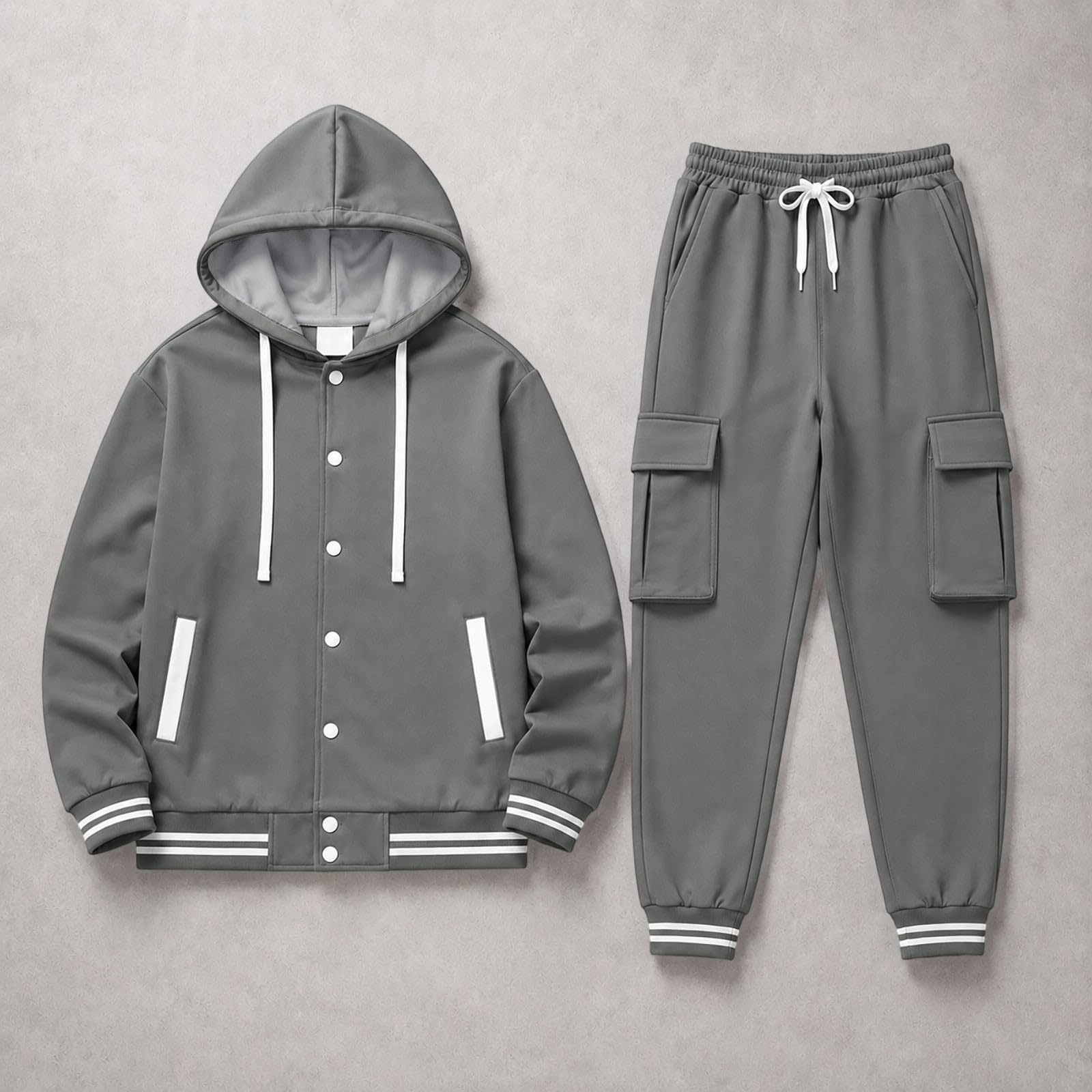 Tuta da uomo, set completo di cardigan da baseball con cappuccio in | E pantaloni da lavoro tinta unita tuta da jogging set abbigliamento sportivo vestibilità ampia semplice abbigliamento