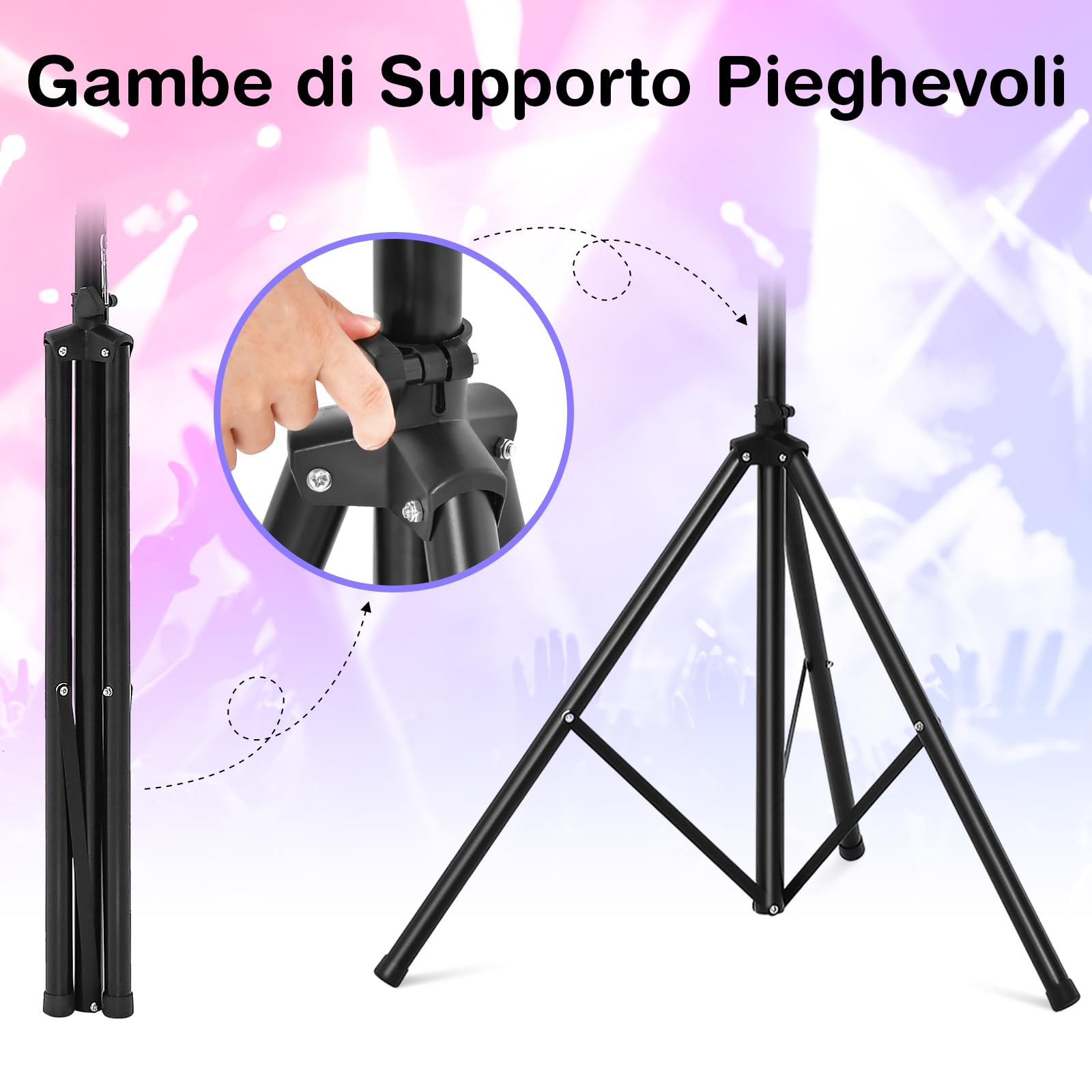 Supporto Luci GYMAX Regolabile - Fino A 16 Luci, Altezza 180-350 Cm, Base A Tre Gambe In Acciaio, Nero - Foto 14