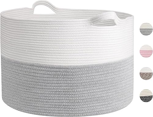 Cesta grande para mantas, 22 x 22 x 14 pulgadas, cesta tejida para manta de ropa sucia para bebé, canasta de juguetes con asa, cestas de