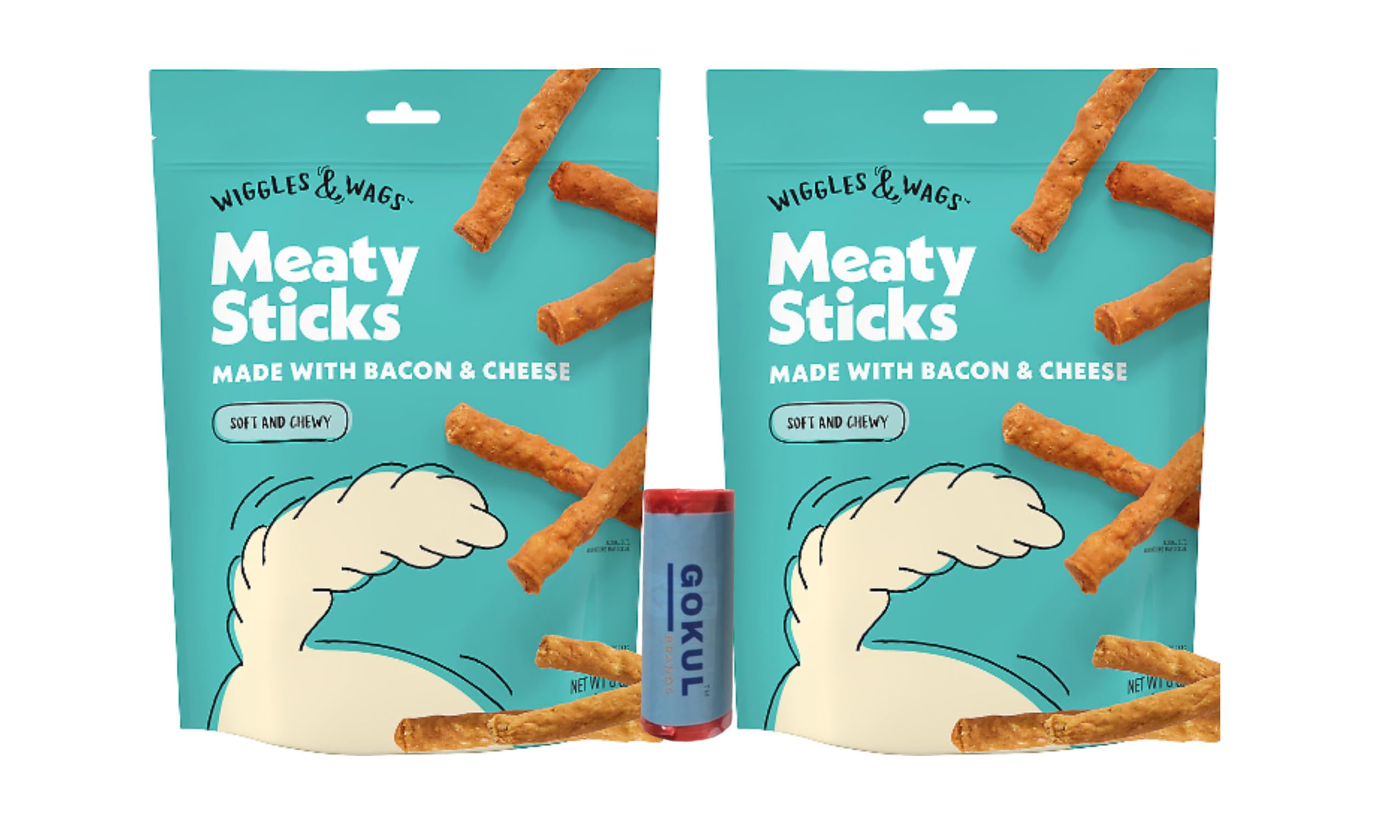 GOKUL BRANDS Wiggles & Wags Meaty Sticks, Formerly Known as Simply Nourish Bacon & Cheese Soft Chews, Soft and Chewy Dog Treats for Adult Dogs, 2-6Oz