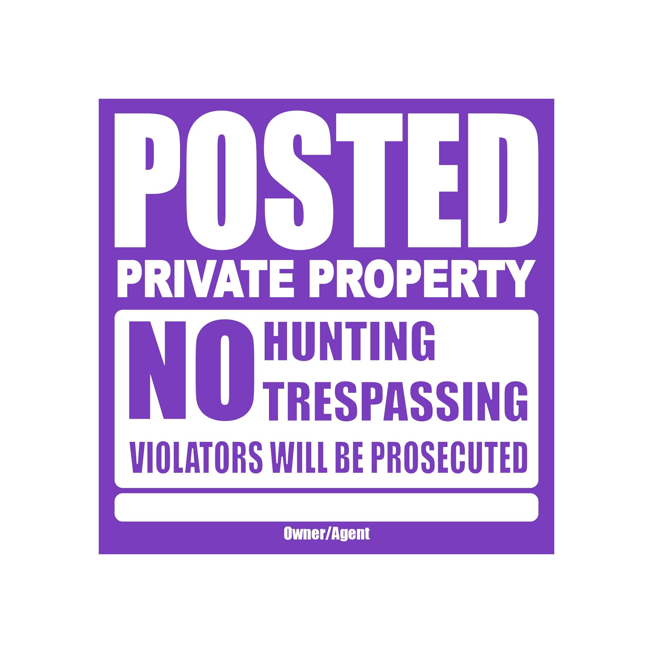 100 Per Pack Posted Purple Private Property Sign by WristCo - 11" x 11" Outdoor, Weatherproof Tear- Resistant Tyvek high Visibility for Warning No