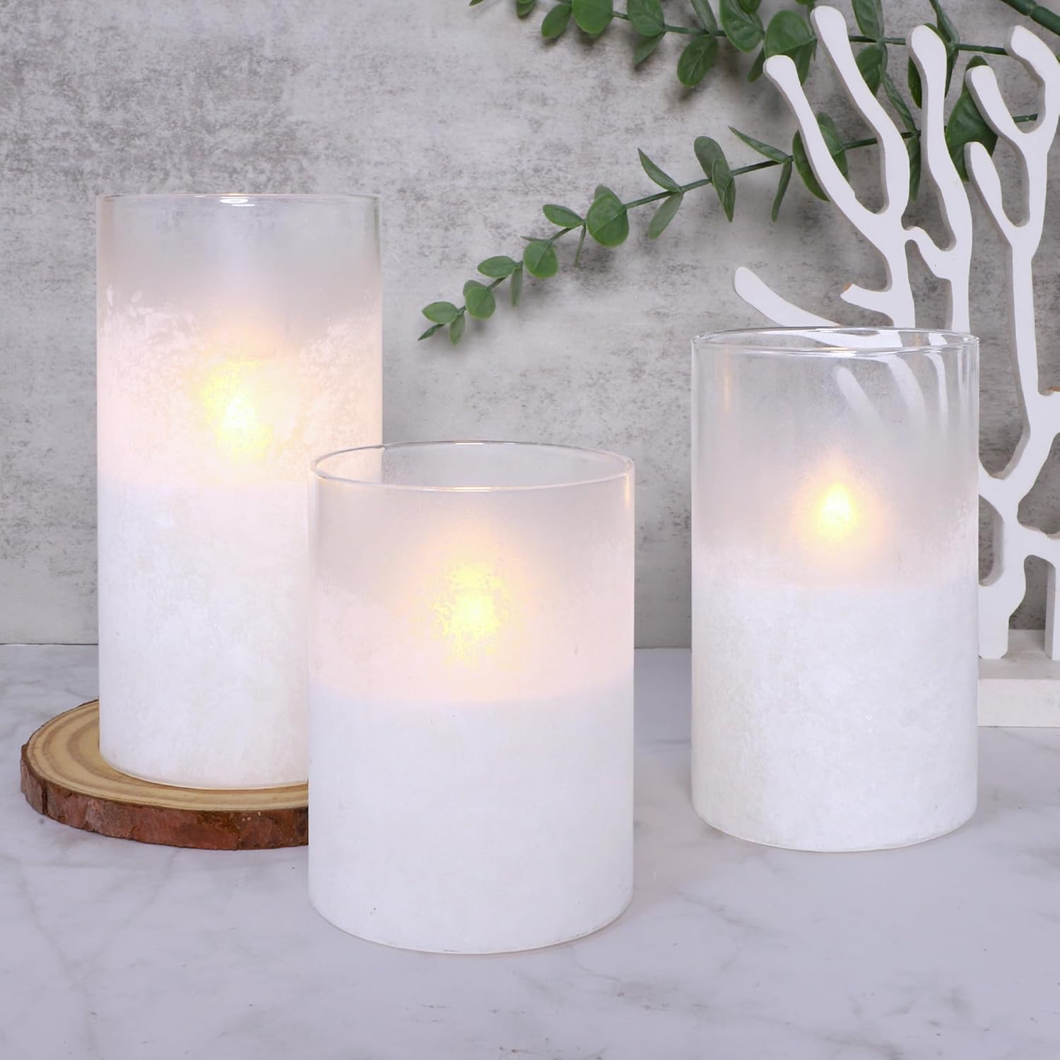 White Flameless Candles with Timer, Battery Operated Led Glass Pillar Candles for Home Decorations, Wedding, Centerpiece, Holiday Party
