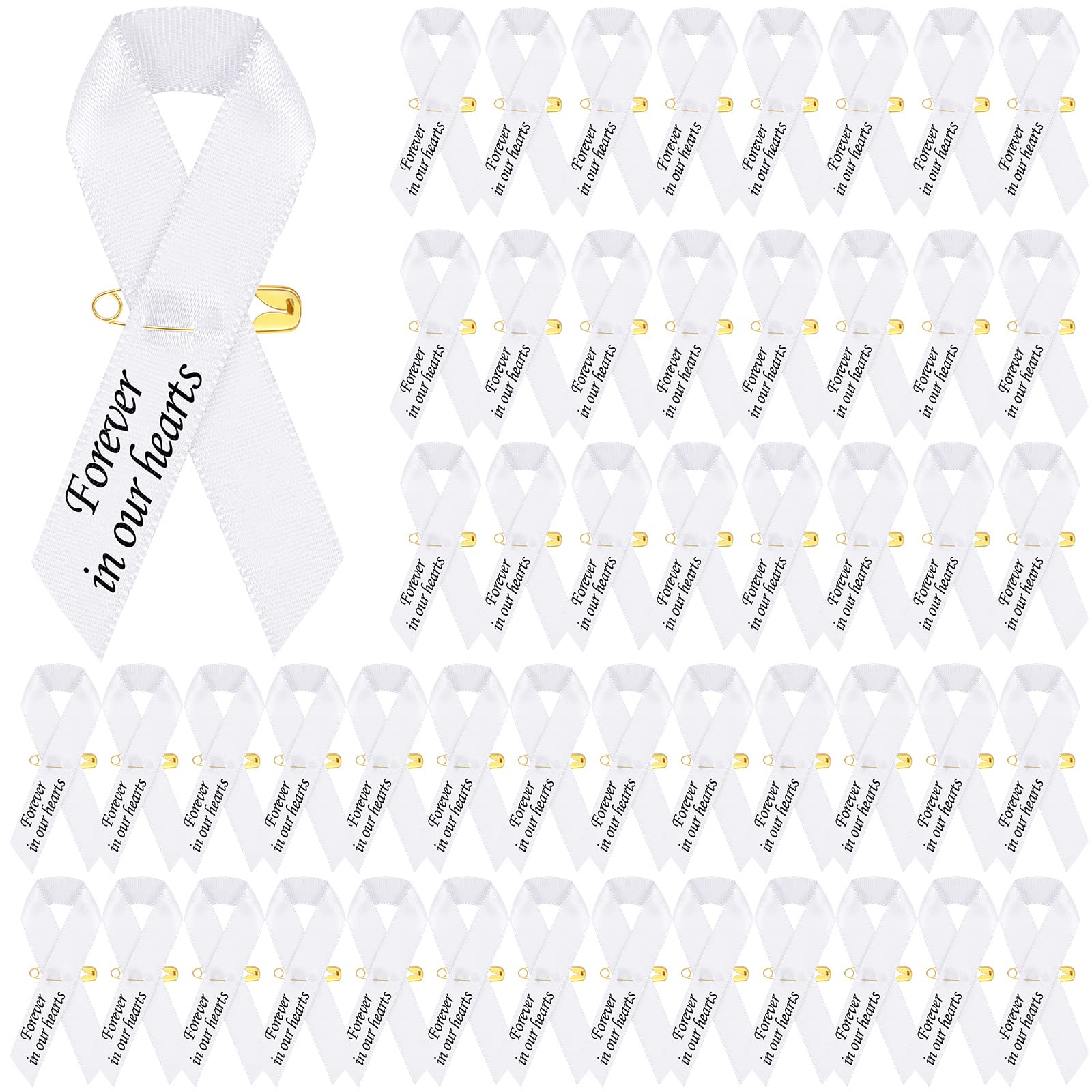 Ysleen 50 Pcs Memorial Ribbons Funeral Personalized Ribbon Pin, White