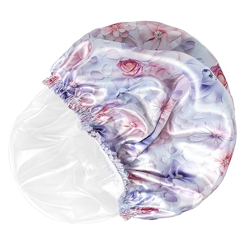 Vista 40 de Gorros de ducha para mujer, 4 gorras de baño elásticas y reutilizables, doble capa impermeable, gorras de ducha de baño, sombrero de baño