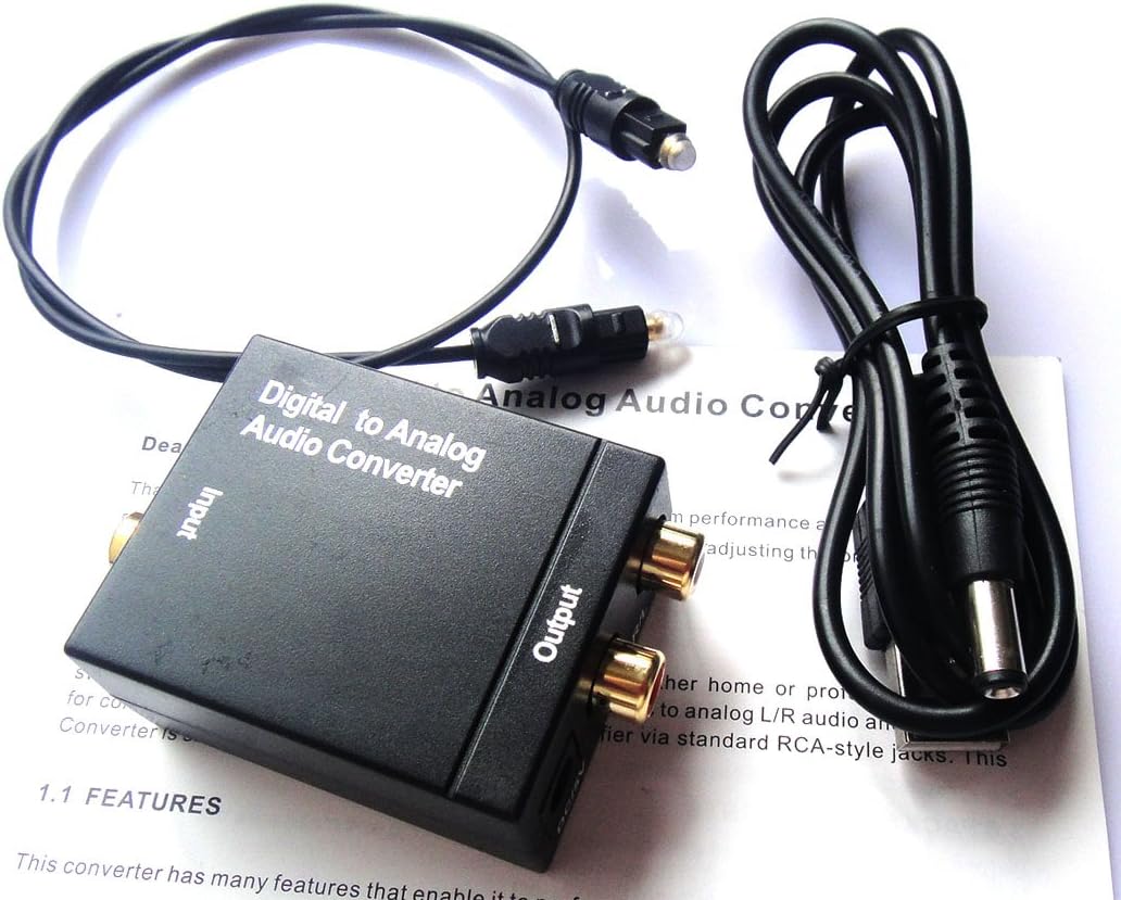Digital Optical Toslink Digital to Analog Audio Converter and S/pdif Coaxial Inputs6 Foot Heavy Duty Optical Toslink Cable with Gold Plated Connector Tips Included