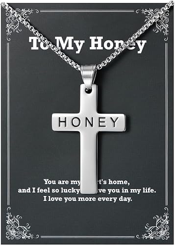 Cross Necklace for Men - To My Honey Cross Pendant Necklace, Valentine's Day Bir