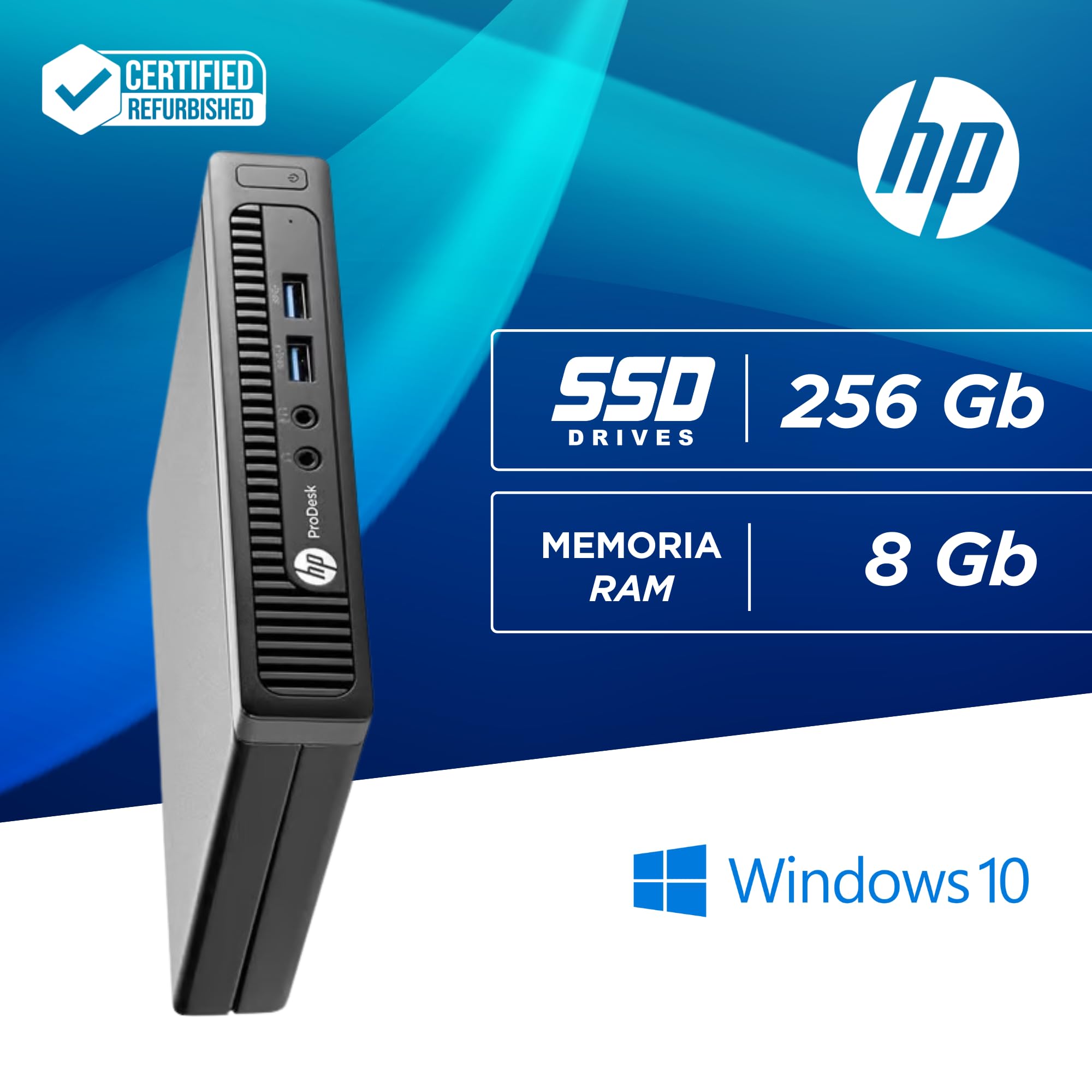 HP, Prodesk Mini PC, Intel i5-4570T 2 core 2,9 Ghz, Ram 8Gb SSD 256Gb, VGA, Display Port, Wi-fi, Win 10 (Ricondizionato)