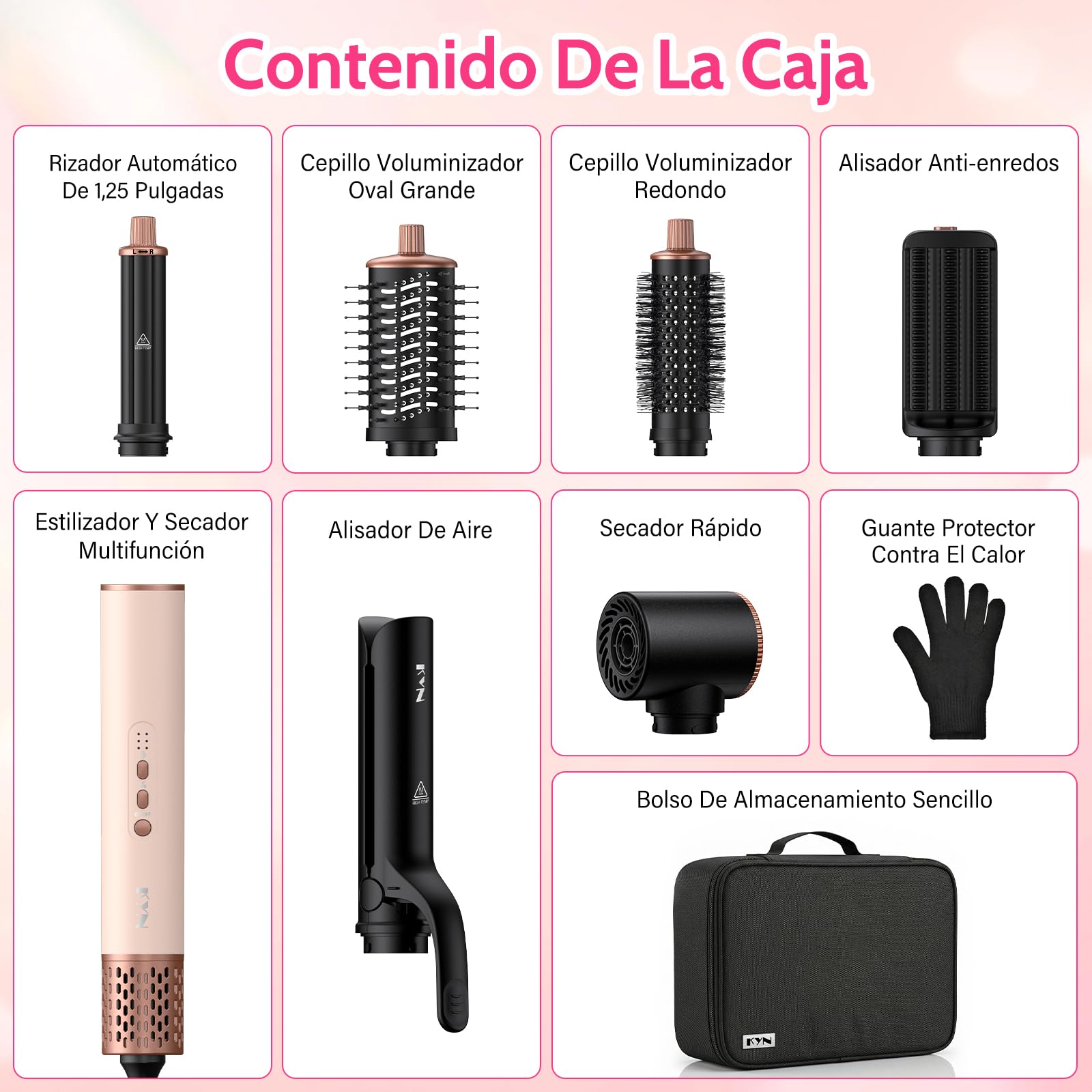 Cepillo Secador de Pelo 6 en 1, Moldeador Multifunción de Alta Velocidad 1400W con Secador Iónico, Rizador Automático, Cepillo de Aire Caliente y Alisador para Alisar, Rizar, Volumen y Viaje | Juego de cepillos para peinar el cabello