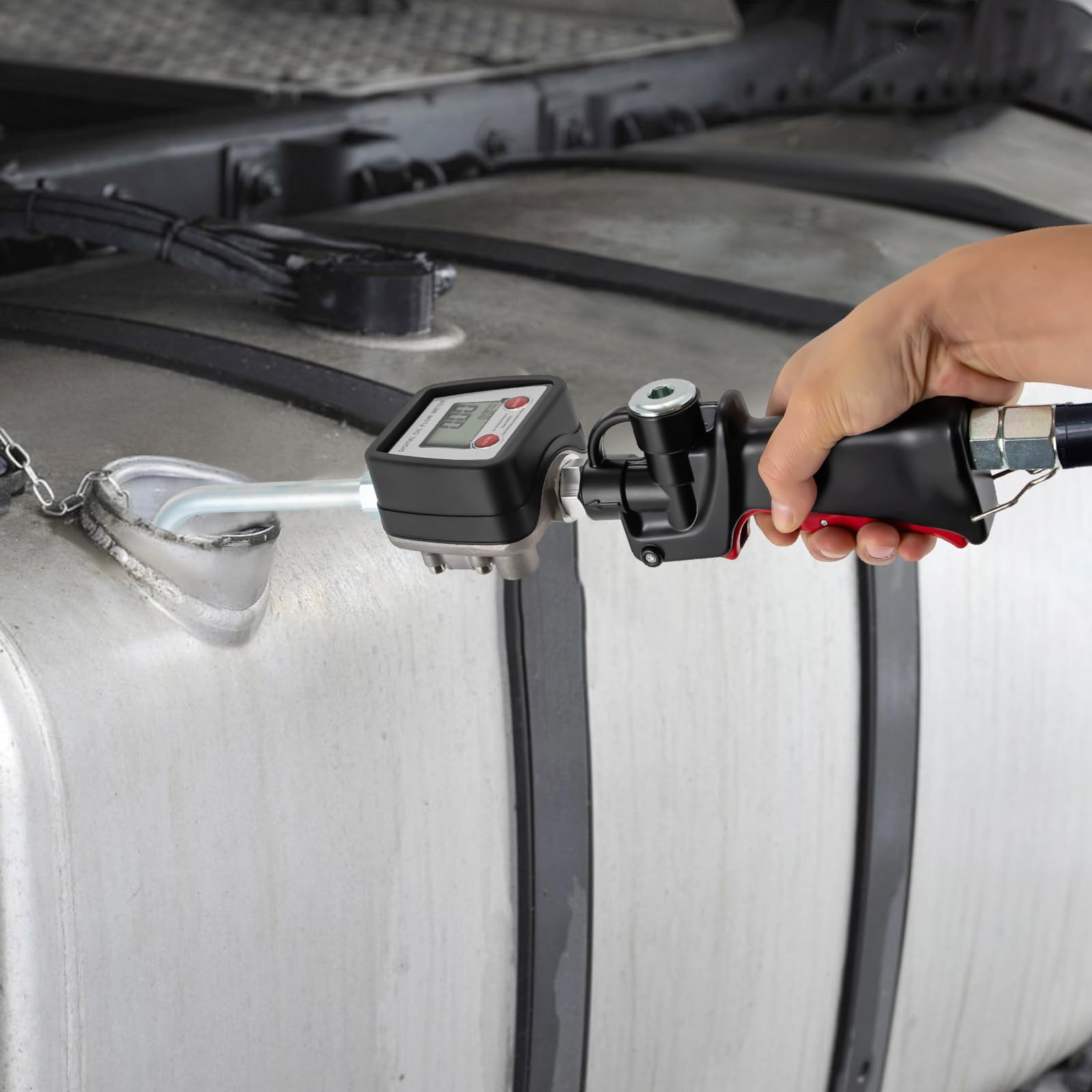 Oil Control Valve Digital Meter Dispensing Nozzle 8GPM/30LPM Heavy Duty Air Operated Pneumatic Oil Fluid Dispenser NPT 1/2'' Inlet Working Pressure 0.05-0.7 Mpa 0.5-50 Bar with Non Leakage Spout