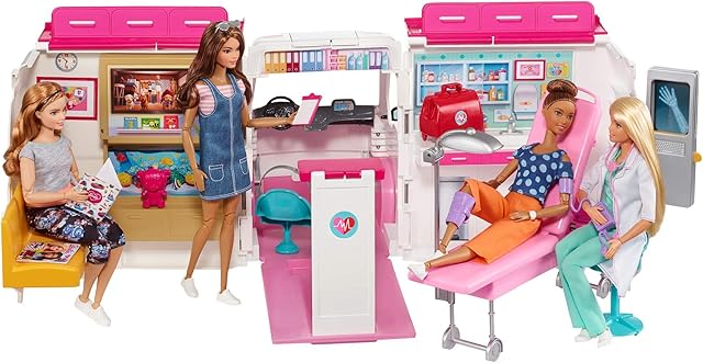 Barbie, Zestaw Do Zabawy Karetka  Mobilna Klinika O Szerokości Ponad 60 Cm, Ze Światłami I Dźwiękami FRM19