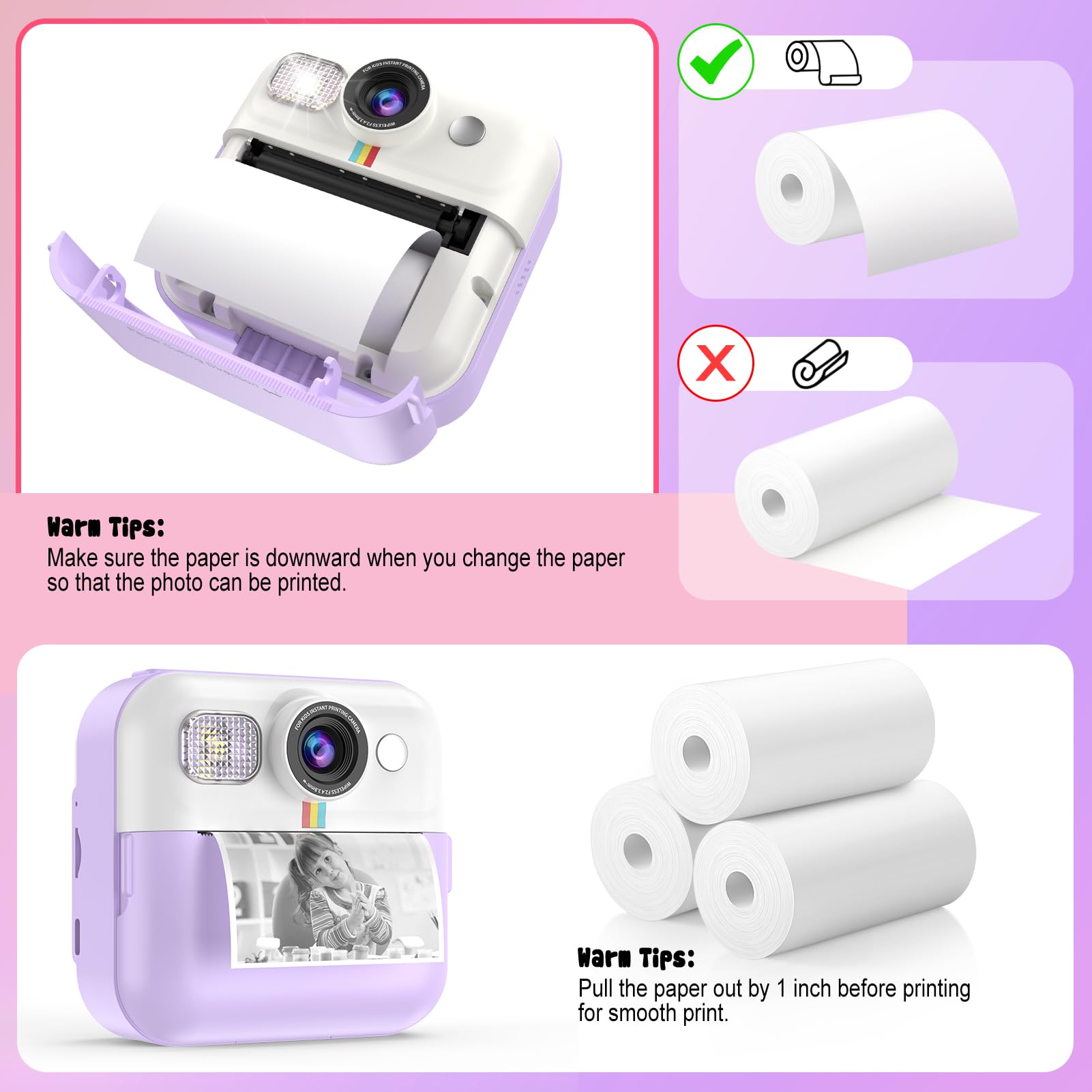 Rouleau Papier Thermique 25 Rouleaux Papier Thermique Pour Appareil Photo Enfant - Recharge 57x25mm Recharge Appareil Photo Instantané