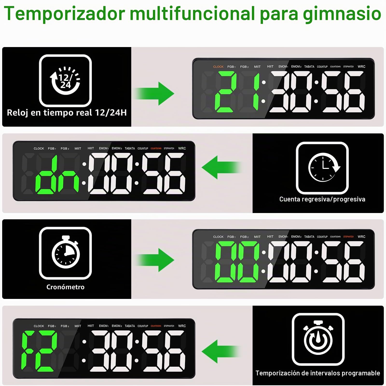 Temporizador de Gimnasio,Gym Timer, 16.5'' Reloj Gimnasio Pared, con Countdown/UP Cronómetro, Digital Wall Gym Timer con Control Remoto